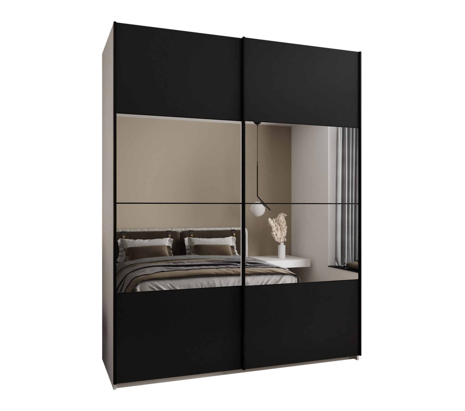 Szafa przesuwna wysoka Lux 4 190 x 64 x 245,5 cm biały + czarny + u. czarny - Abiks Meble