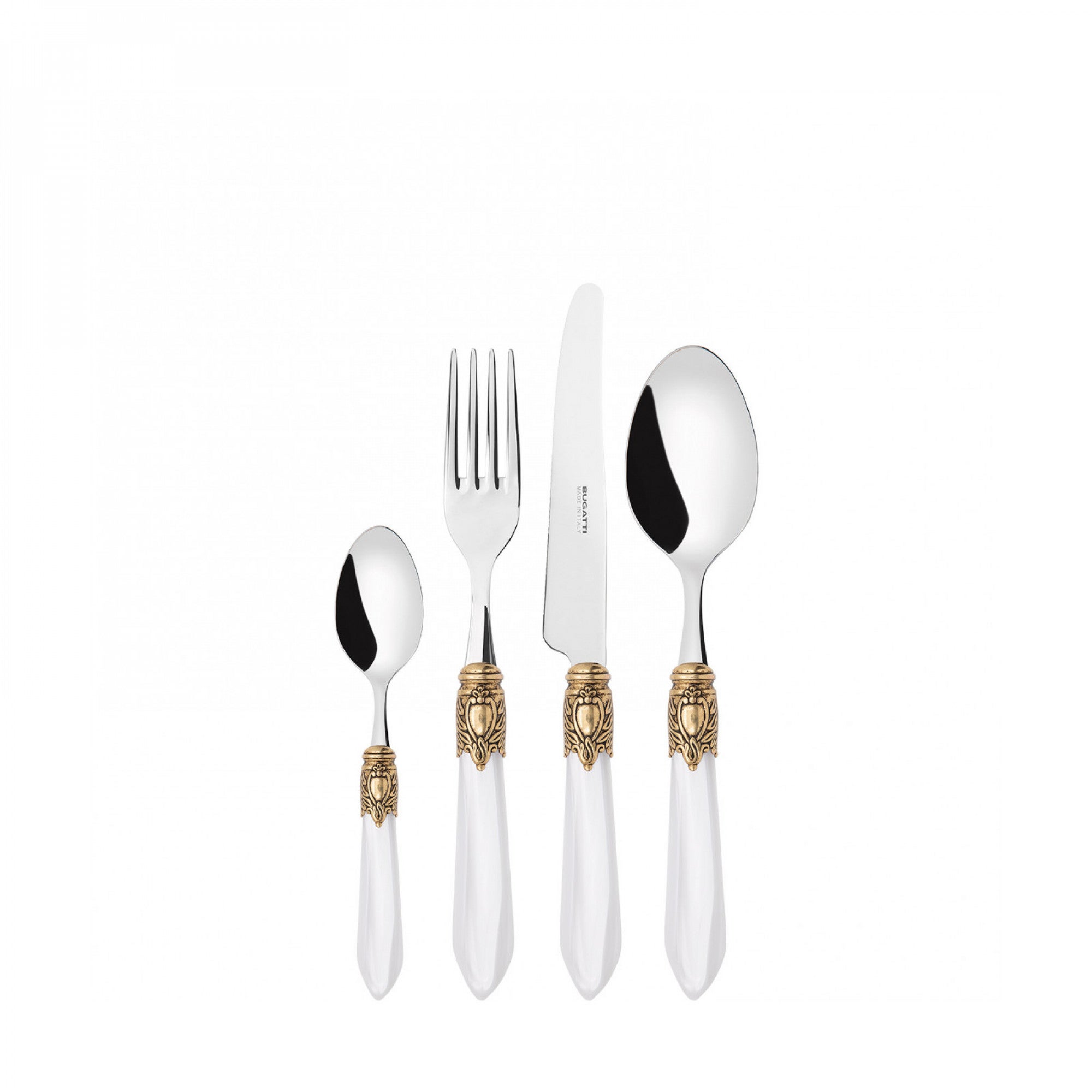 Caderas de 24 piezas colocadas en estuche de madera blanca blanca nativa oxford ghiera dorata bugatti