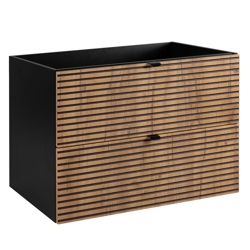 Szafka łazienkowa AURA 80 cm czarna dąb craft złoty frezowane fronty