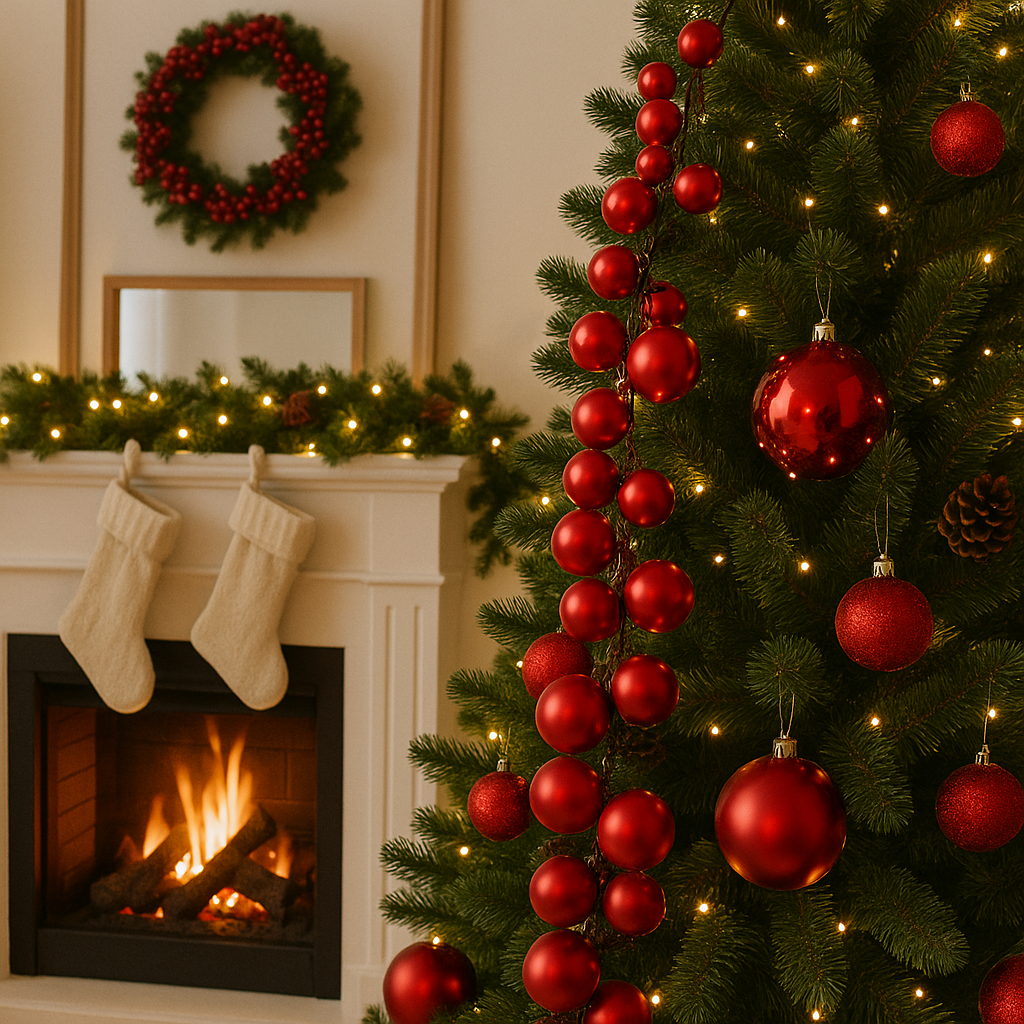 Guirlande de Noël avec boules colorées, décoration de Noël d'intérieur, Ø 6 cm, rouge - 6