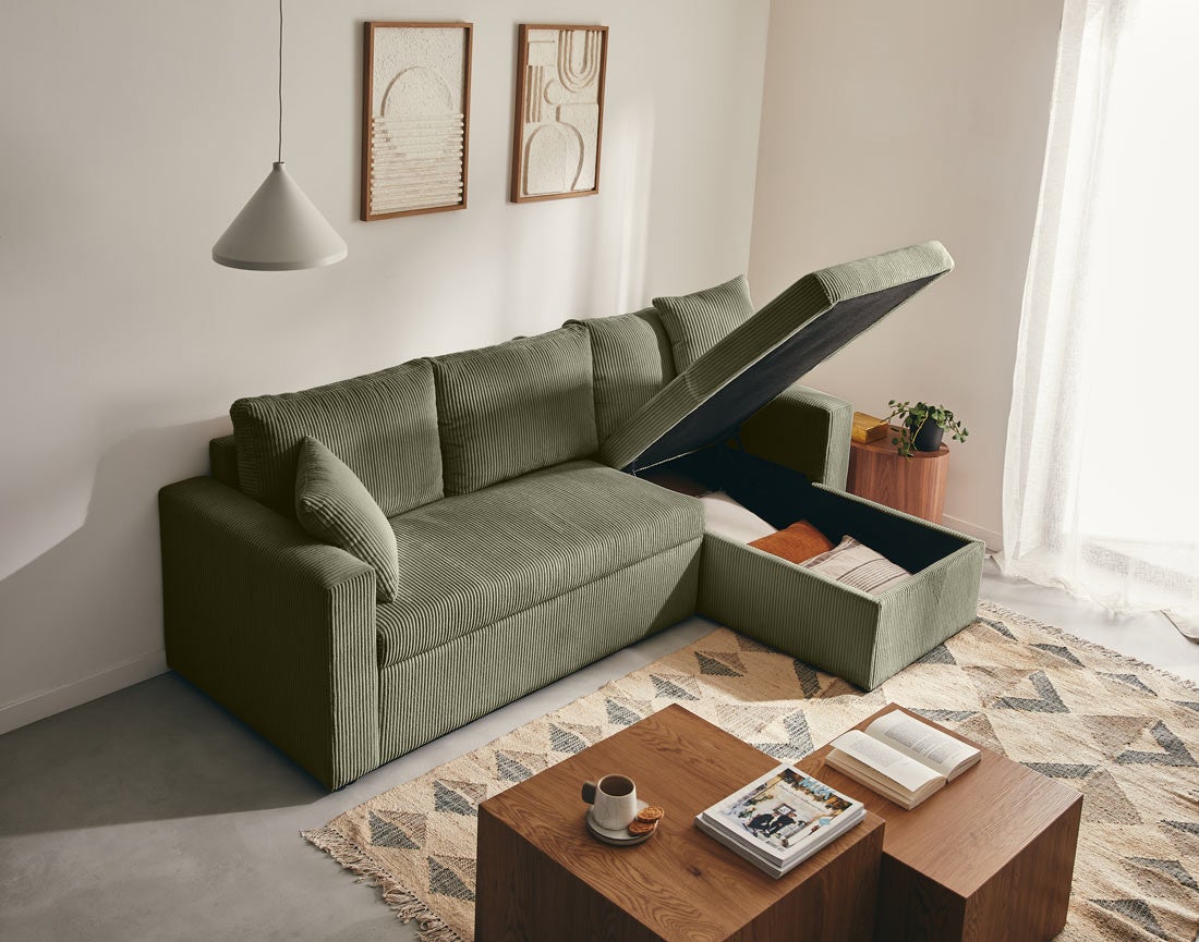 Canapé d'angle convertible 4 places en velours côtelé vert - CYRUS - Best Mobilier - 2