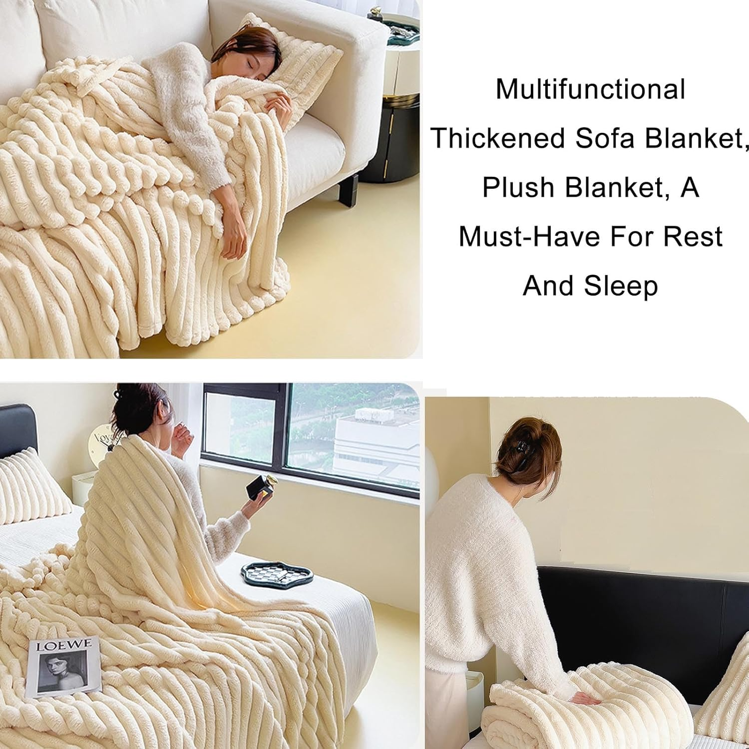 Couverture en laine, plaid, jeté de canapé, doux et confortable, poils longs, hiver - blanc - 100 x 150 cm - 2