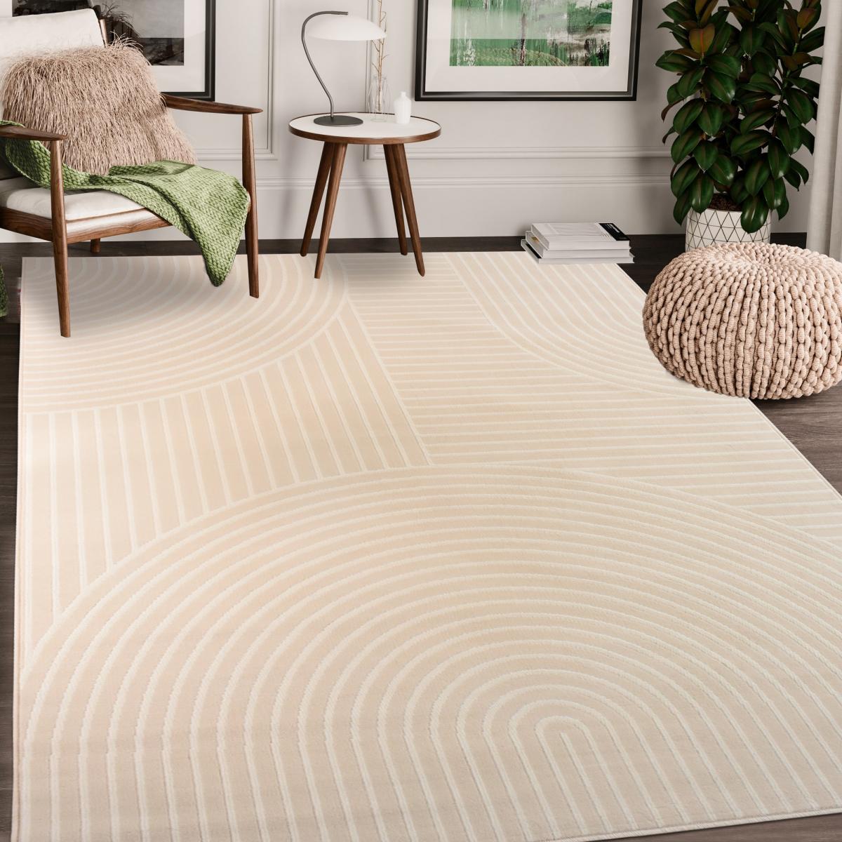 tapis salon 160x225 tissé beige rectangle motif géométrique LYN49 ARCROL - 2