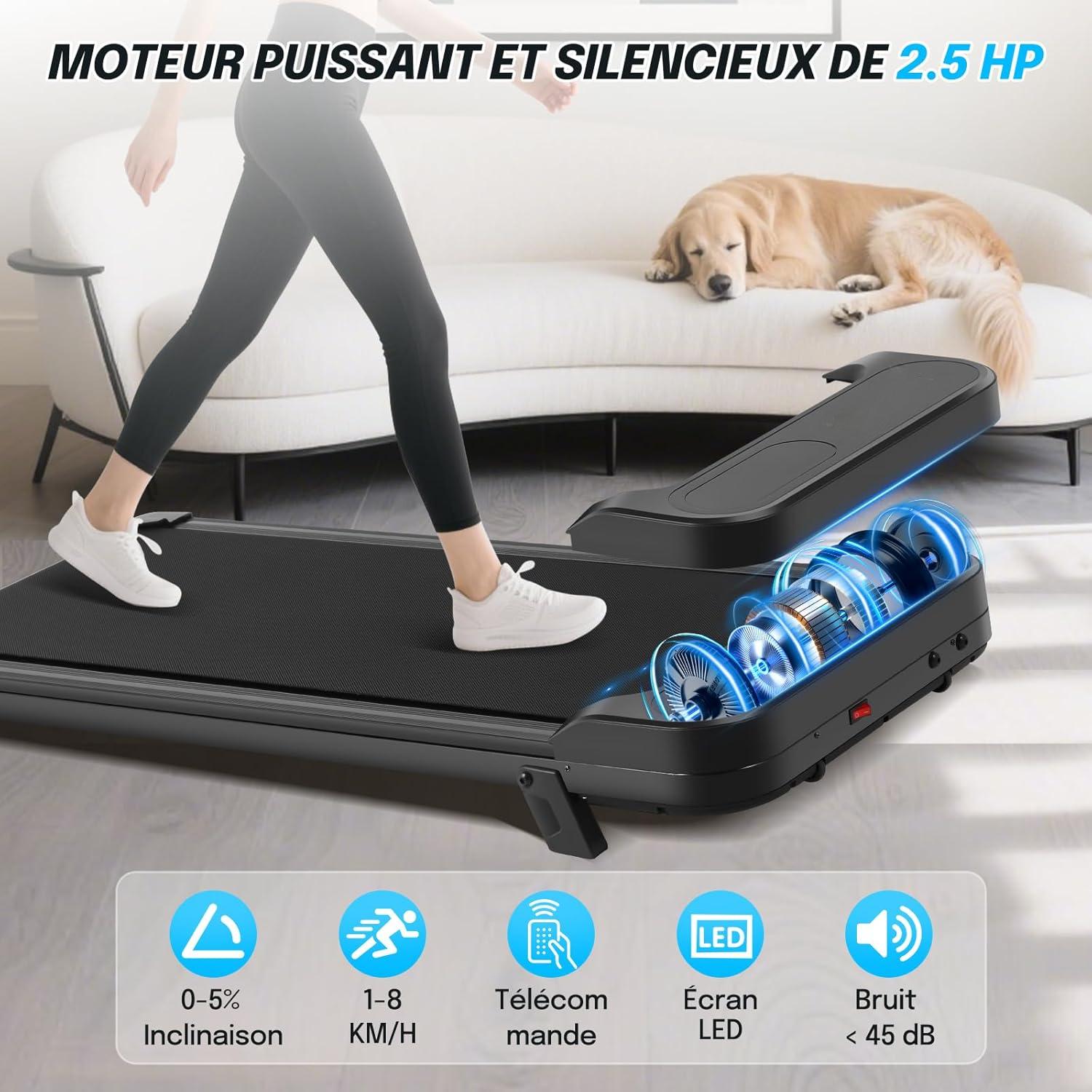 Tapis de course portable 2.5 HP avec inclinaison de 5%, télécommande et écran LED - 3