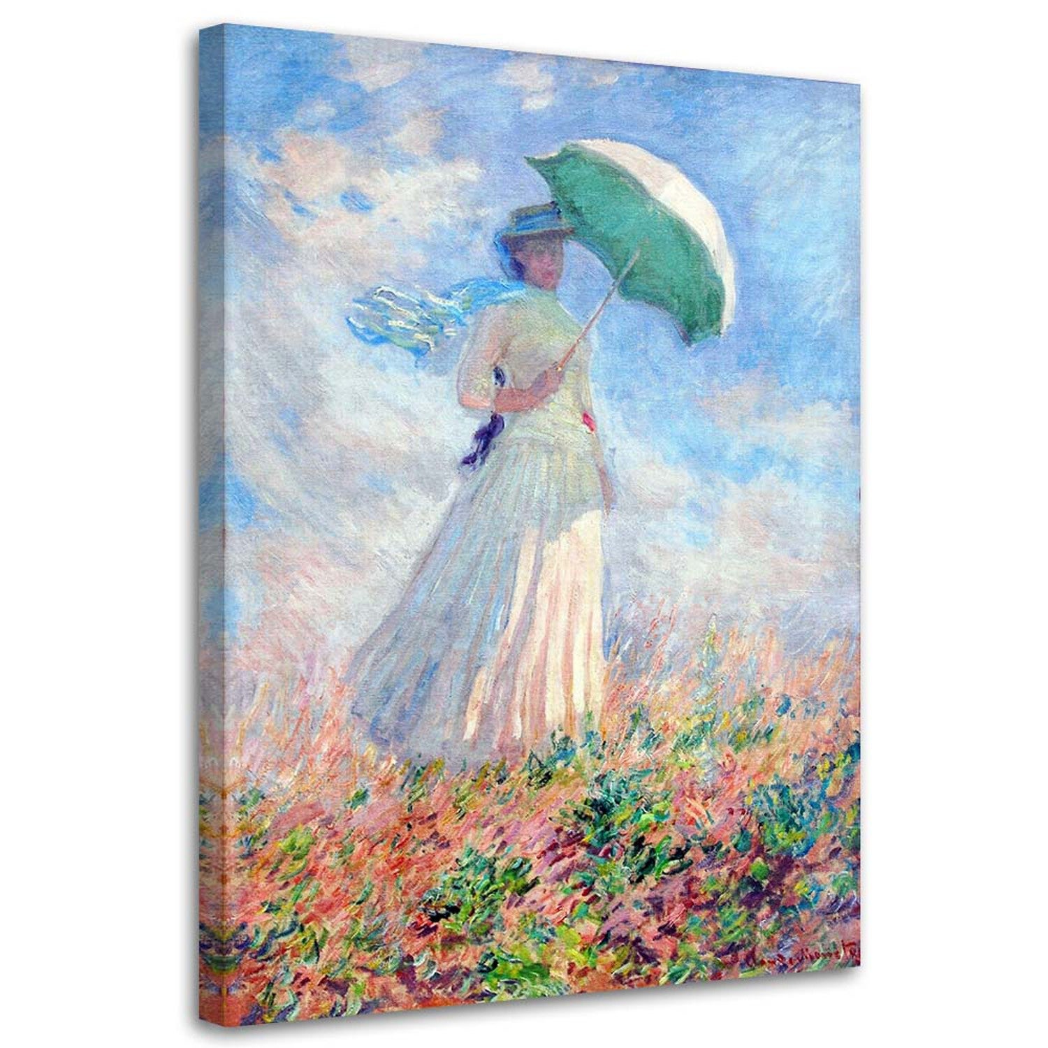 Obraz na płótnie, Kobieta z parasolem obrócona w prawo - C. Monet reprodukcja 80x120