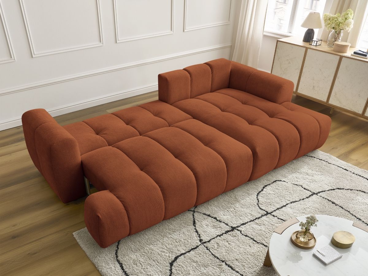 Canapé d'angle convertible FUJI tissu lisse BOBOCHIC 3 places Orange ...
