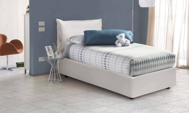Talamo Italia Letto singolo Marina, Letto contenitore con rivestimento in tessuto, 100% Made in Italy, Apertura laterale, adatto per materasso Cm 80x190, Bianco, con imballo rinforzato Talamo Italia Letto singolo Marina, Letto contenitore con rivestimento in tessuto, 100% Made in Italy, Apertura laterale, adatto per materasso Cm 80x190, Bianco, con imballo rinforzato