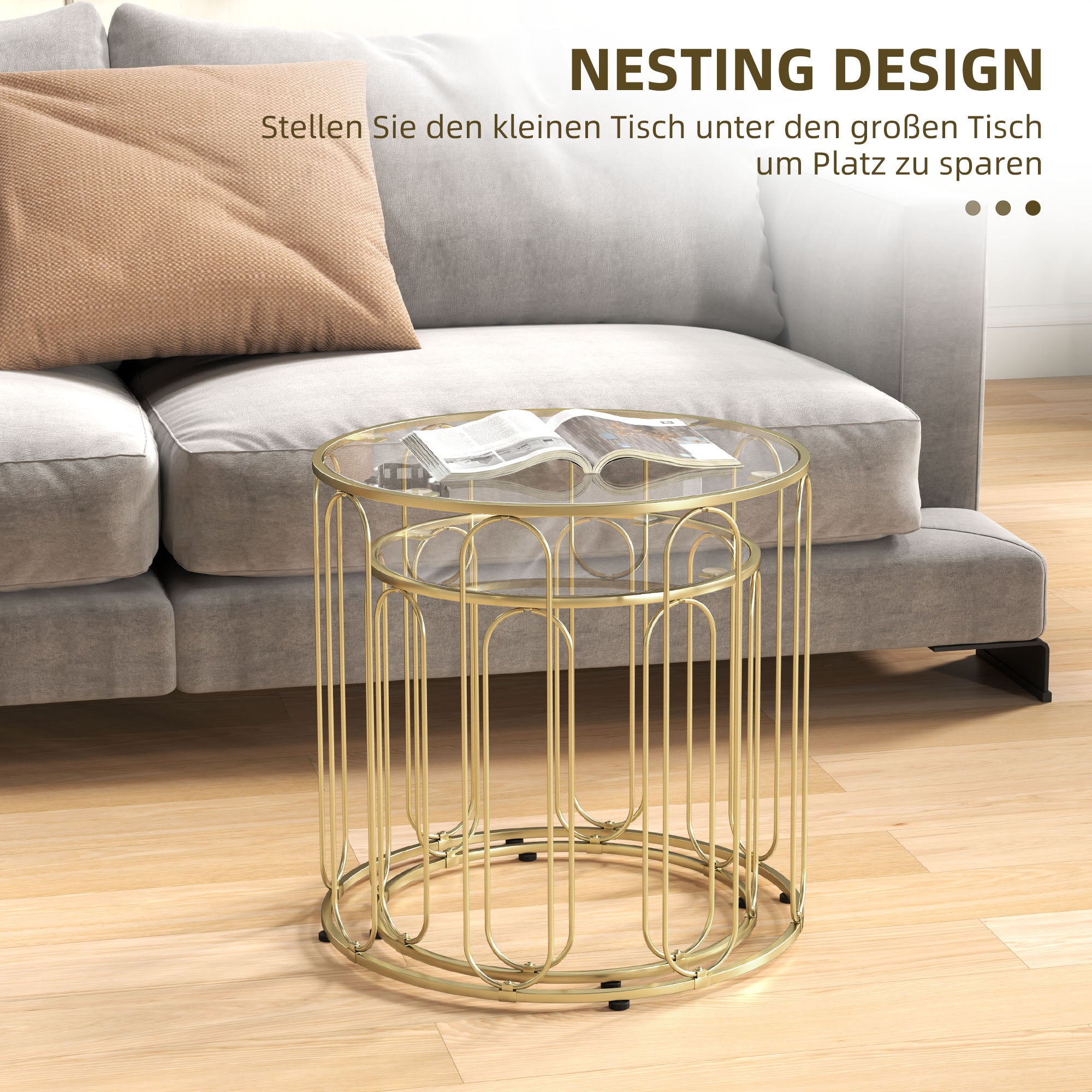 Ensemble de 2 tables en verre empilables, plateaux en verre, structure ...