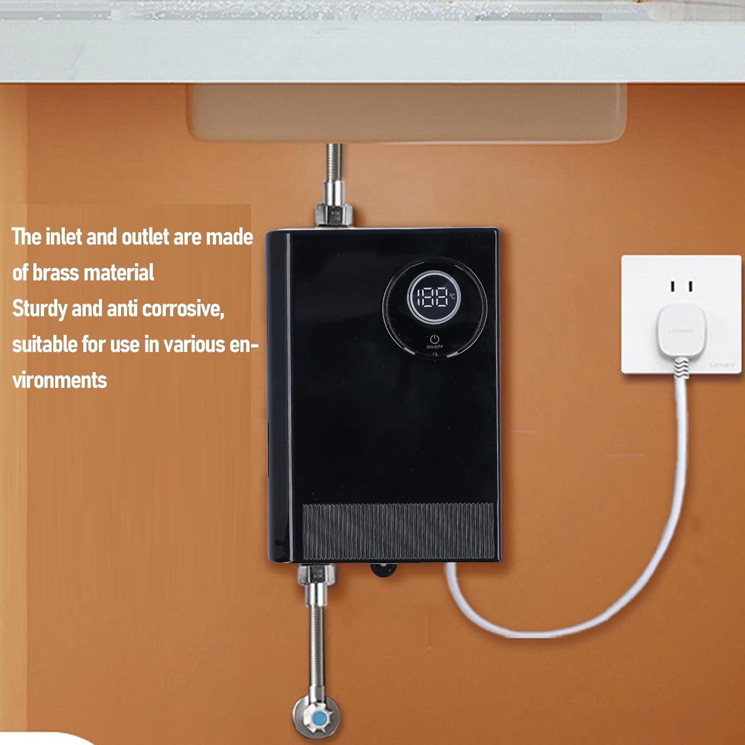 Aquecedor de água elétrico sem tanque, aquecedor de água instantâneo para instalação sob a pia com visor digital (preto). - 4