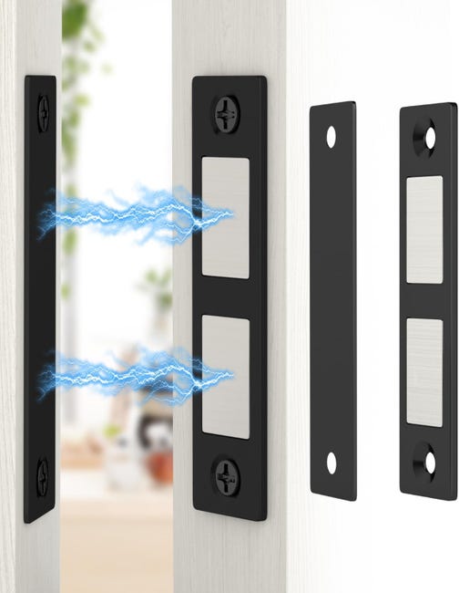 Ultra Mince Aimant Porte Placard Puissant 13Kg Lot de 2 Loquet Magnétique pour Porte d'Armoire, Aimant pour Placard, Tiroir, Meuble, Noir