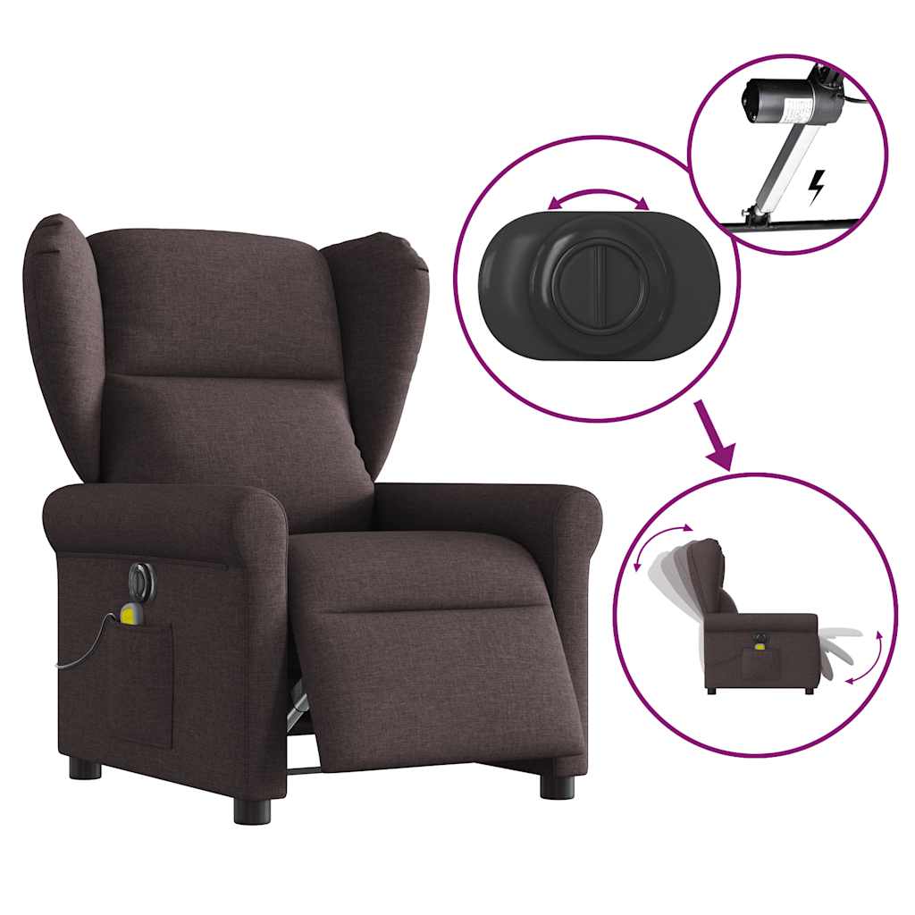 Fauteuil de massage | Fauteuil de relaxation | Chaise de relaxation inclinable électrique Marron foncé Tissu CFW335263 - 8