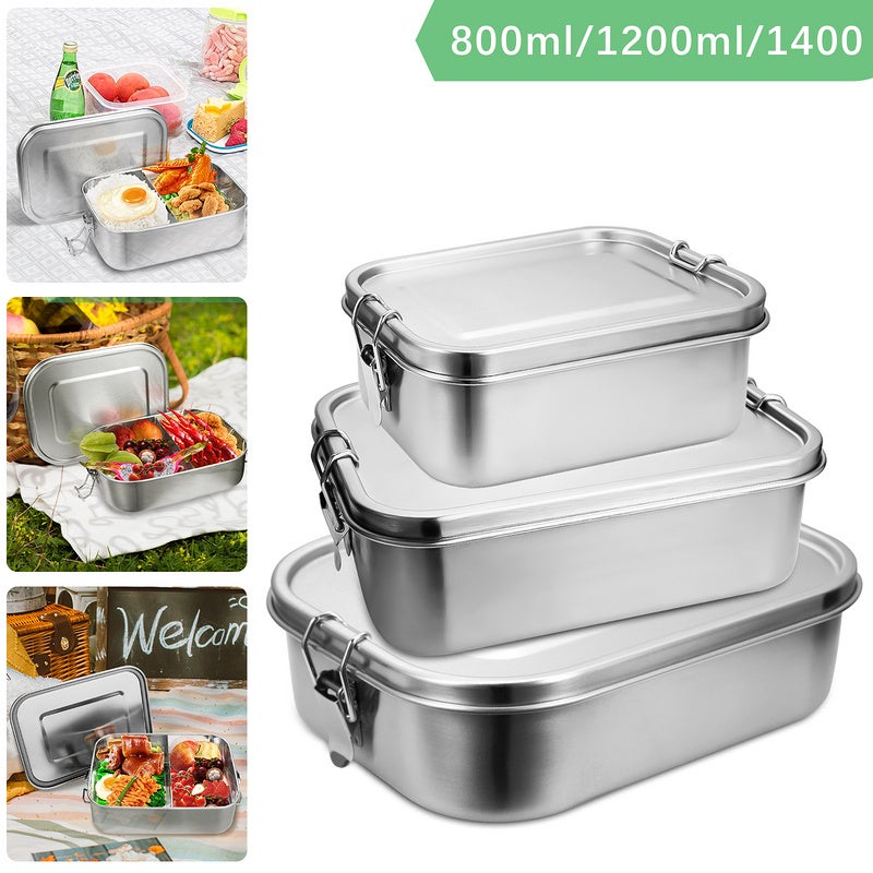 Lorzonal de 800-1400 ml sin lonchera de plástico sin bpa caja de almuerzo de acero inoxidable - 800+1200+1400ml