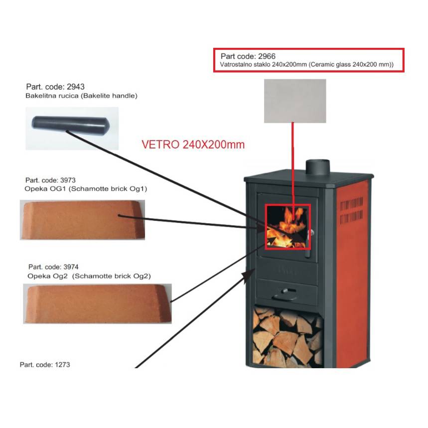 Vetro Ceramico Per Stufa A Legna Aduro 13 - 35x34,2 Cm, Spessore 4 Mm, Resistente Fino A 760°C