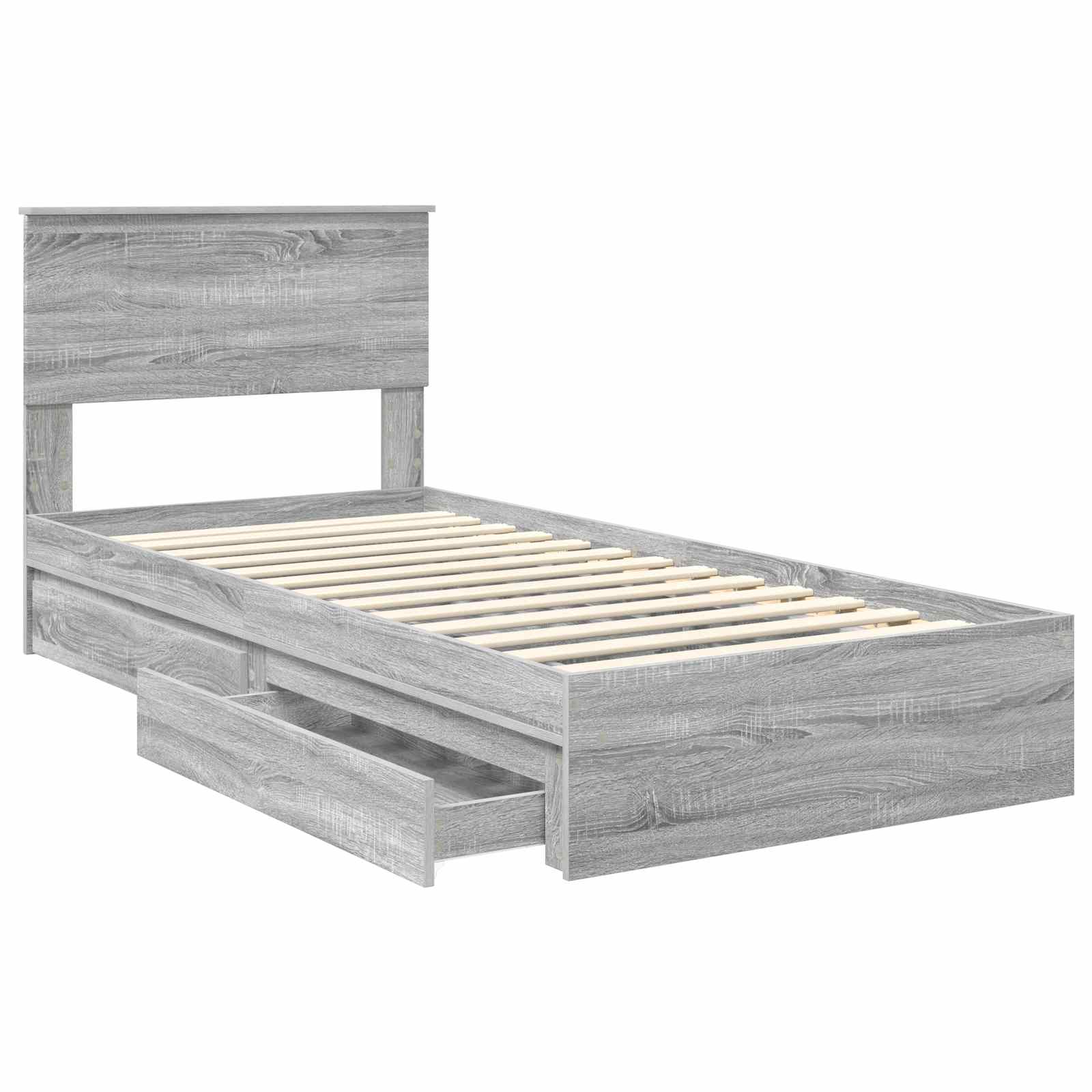 Lit de rangement gris 90 x 190 cm panneau de bois - 5