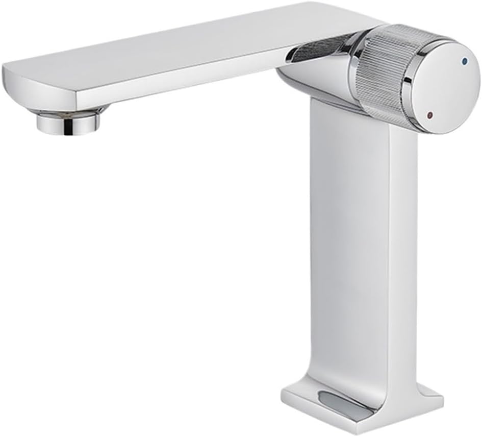 Mosiężna bateria łazienkowa, bateria do zlewu z ciepłą i zimną wodą, bateria mieszaczowa, srebrna