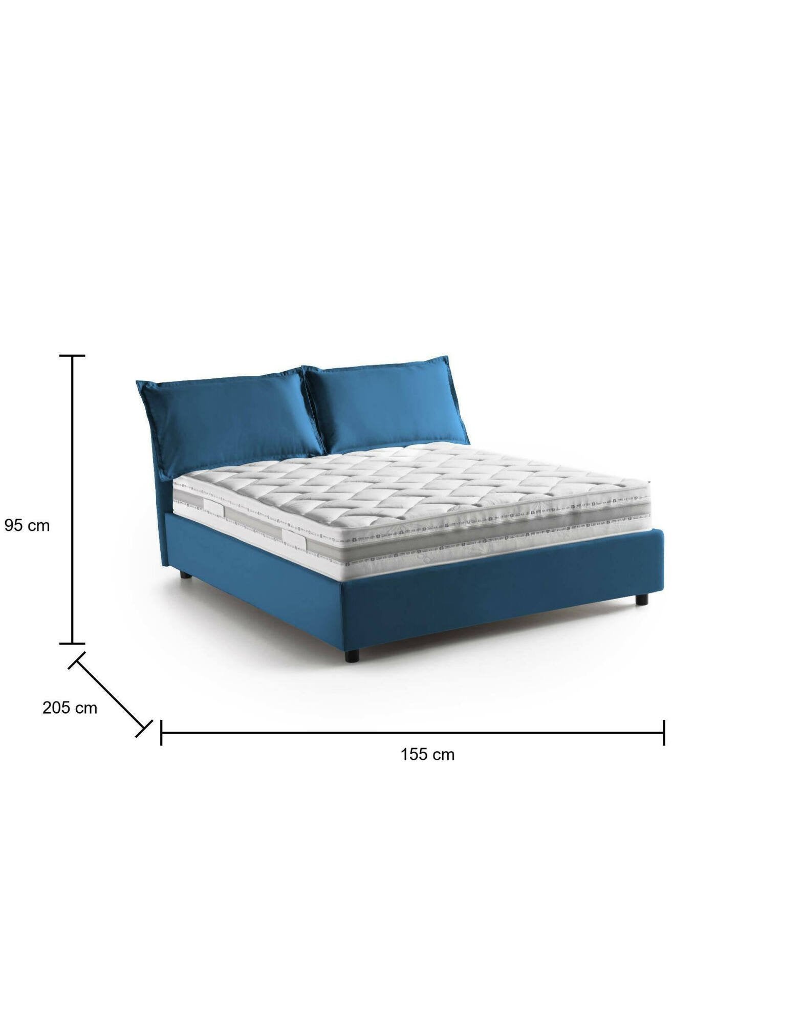 Lit double Silvia, Lit coffre en tissu, Ouverture frontale, avec matelas 140x190 cm inclus, 100% Made in Italy, Bleu - 3