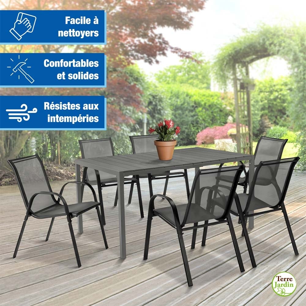 Chaises de jardin empilables textilène x6 Unité Noir - 2