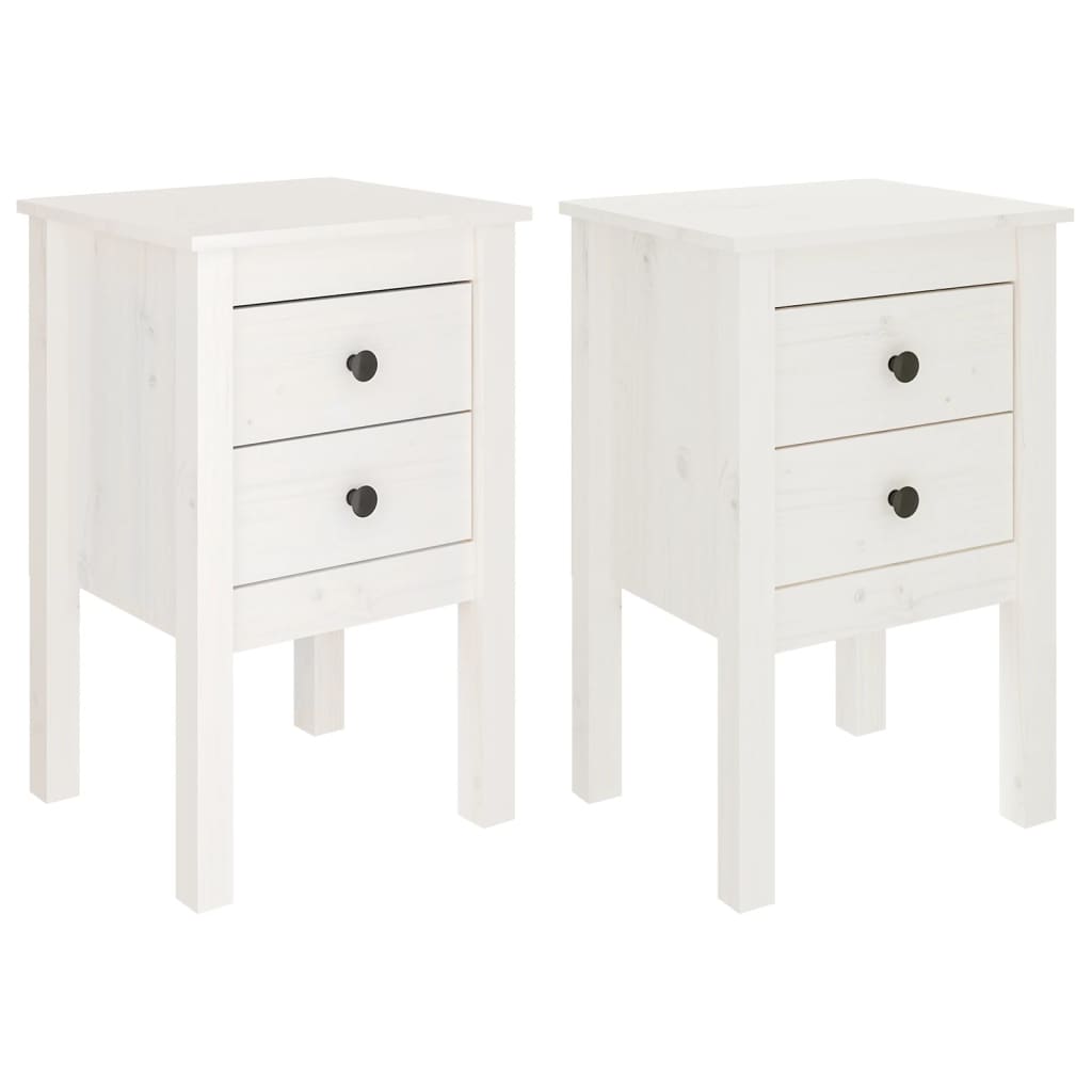 2 Tables D'Appoint En Bois Blanc - Étroites Avec Plateau Et Rangement