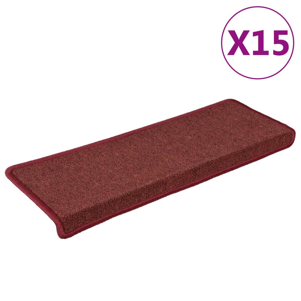 Alfombrillas de peldaños de escalera 15 piezas | alfombras de escalera | tapetes de escalera rojo mate 65x21x4 cm cfw64957