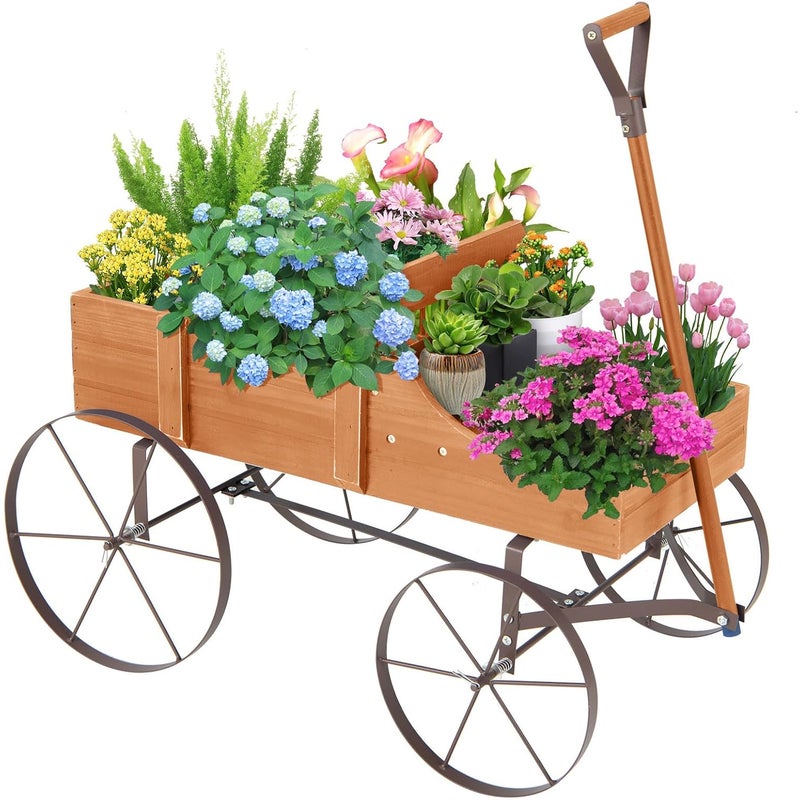 Donica w Kształcie Taczki, z 4 Metalowymi Kółkami, 2 Oddzielnymi Pojemnikami do Sadzenia Roślin, Nośność do 15 kg, 35 × 62,5 × 52,5 cm (Pomarańczowa)