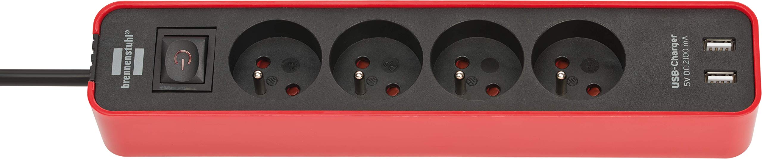 Multiprise Ecolor 4 prises avec interrupteur et 2 ports USB 5V DC 2,1A - 1,5m H05VV-F 3G1,0 ROUGE - 3