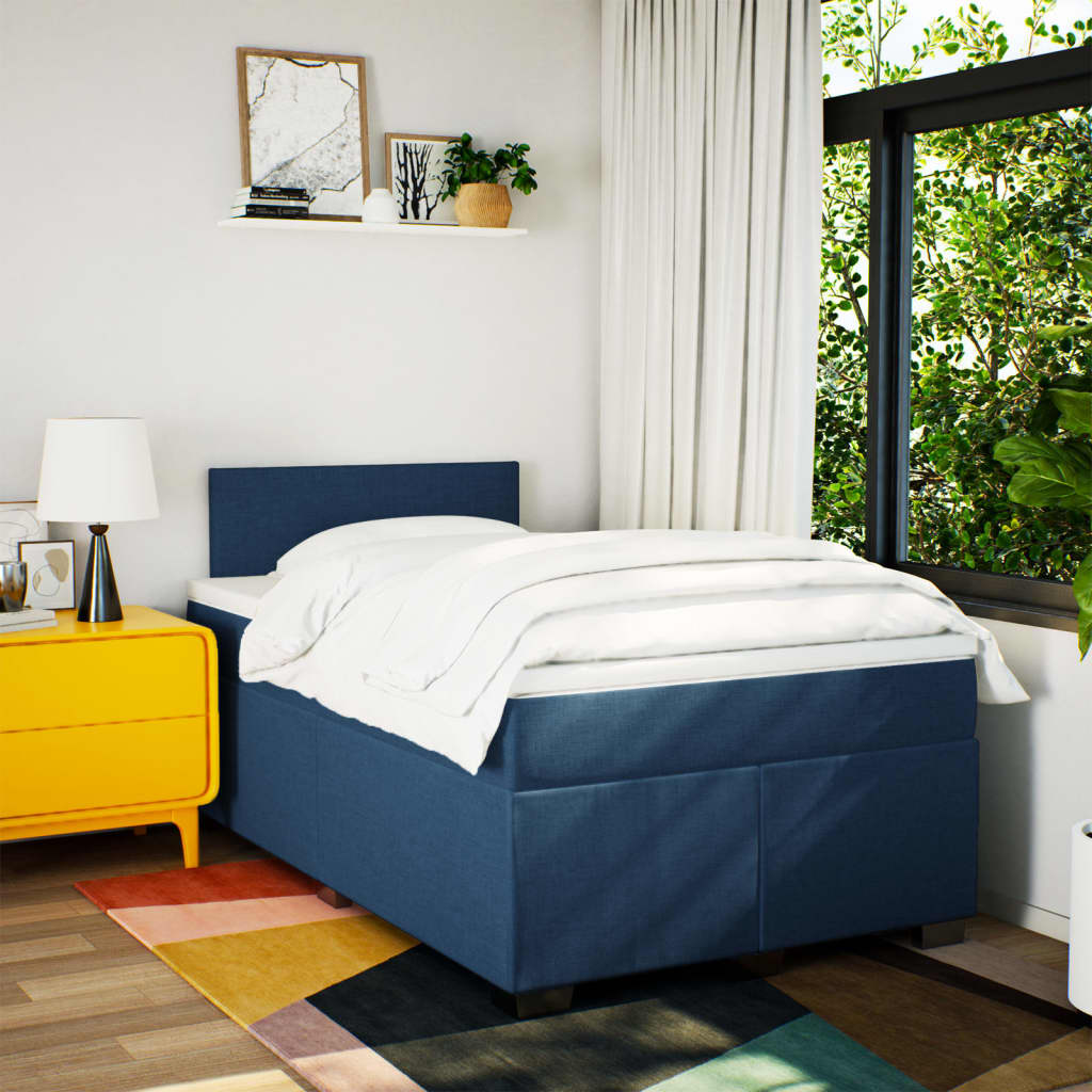 Sommier à lattes de lit avec matelas Bleu 120x200 cm Tissu - 4