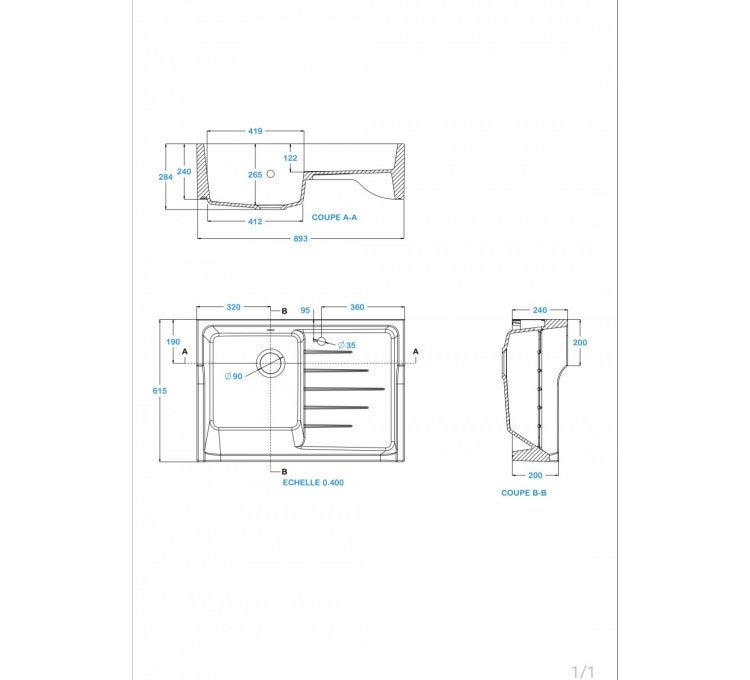 Evier Céramique Timbre D'office Grand Siecle Blanc 90cm - 9