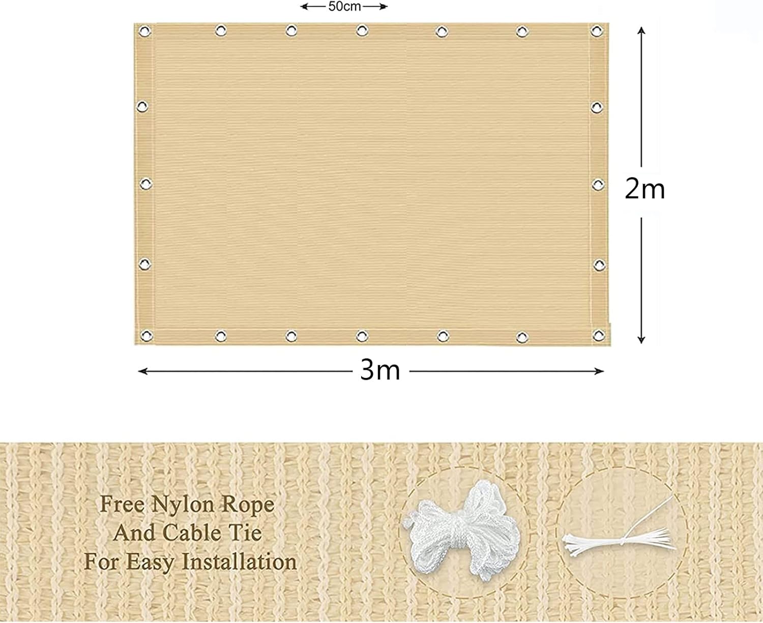 Voile d'ombrage Protection Solaire Toile Rectangulaire, HDPE 95% Anti-UV Auvent de Voiture avec Cordes et Serre-câbles pour Jardin, Terrasse, Balcon - 2