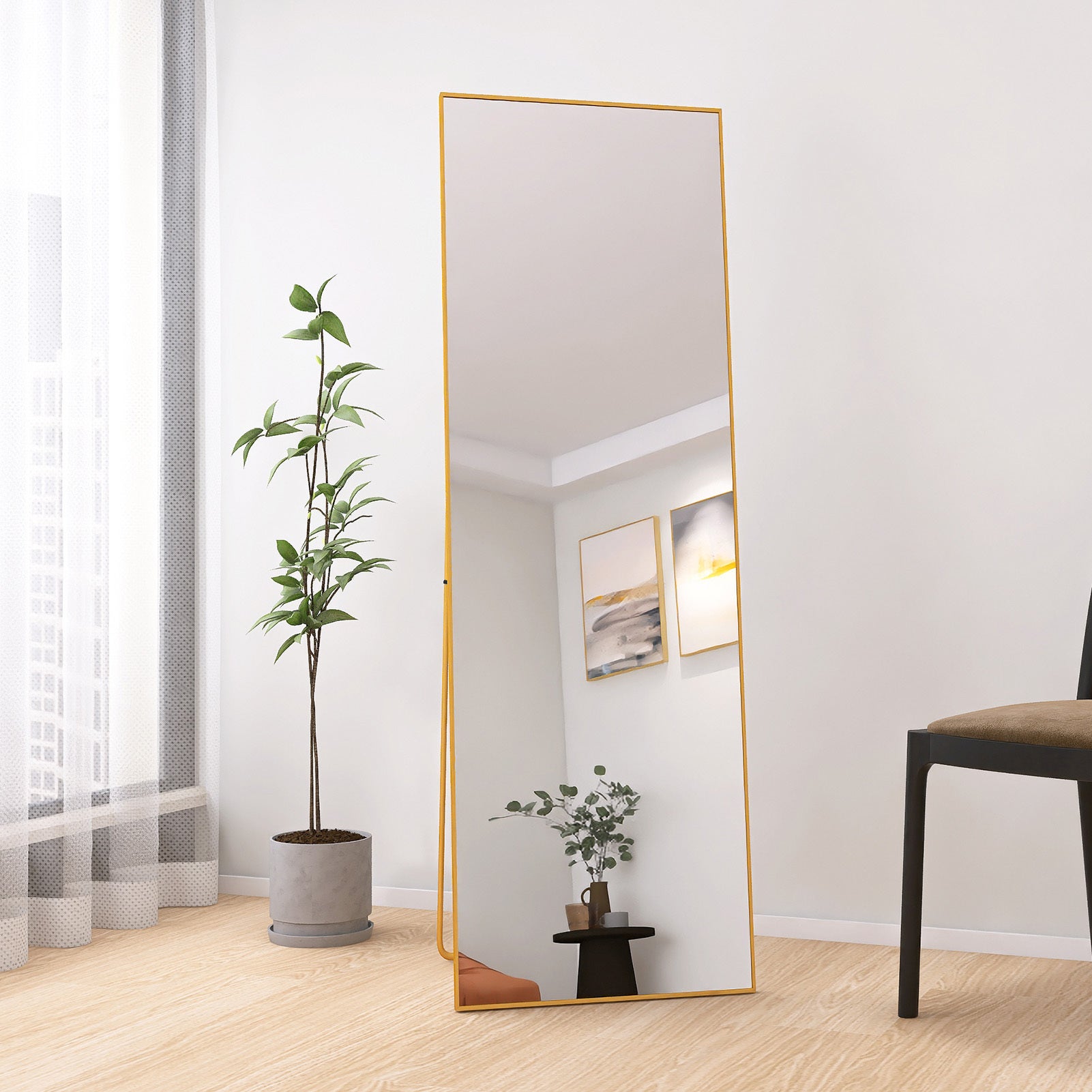 Espejo de pie rectangular - 162 x 53 cm - Marco de metal - Espejo HD grande - Dorado - 6