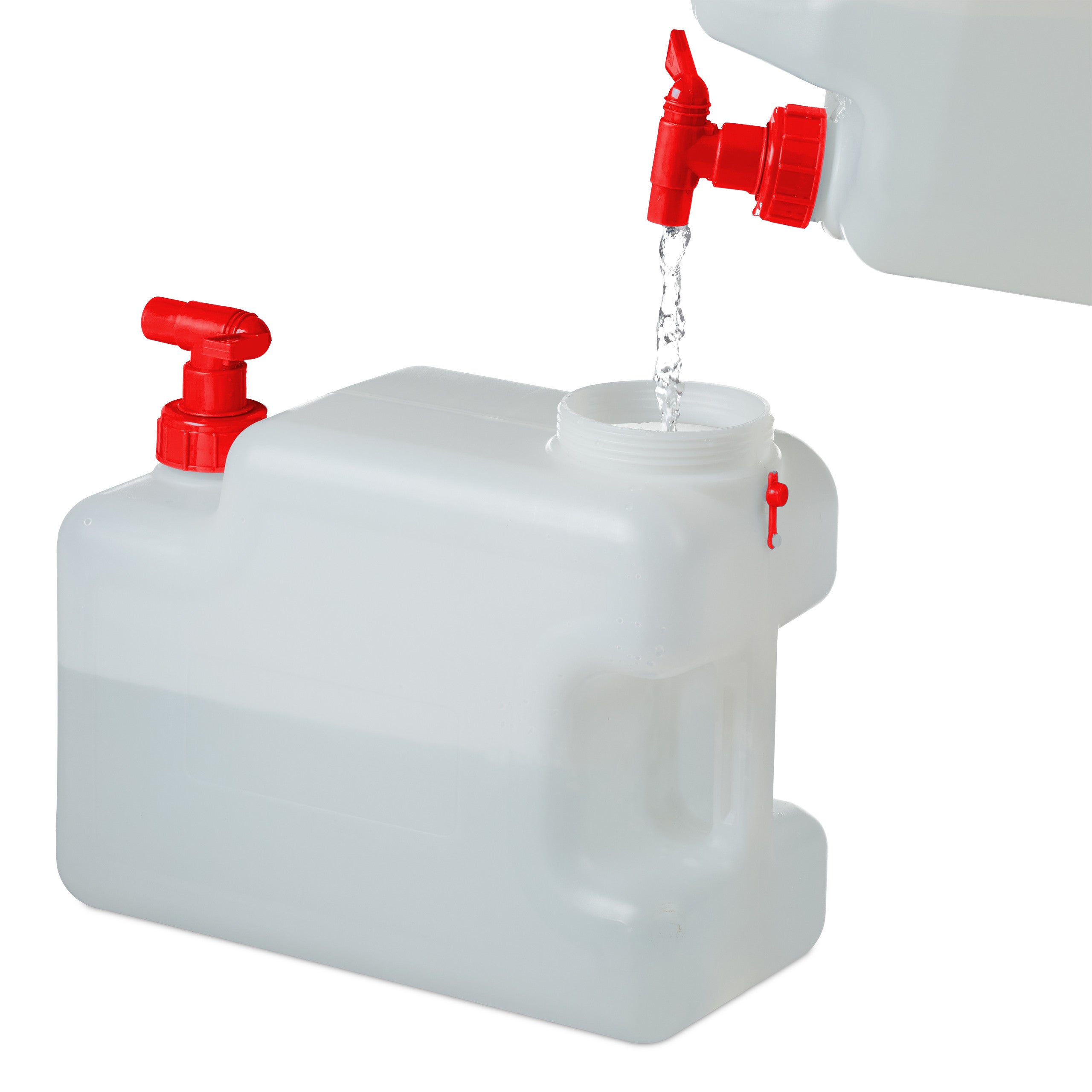 Jerrican d'eau potable de camping avec robinet et bouchon à vis, 12 l, 35,5 x 17 x 32,5 cm, en HDPE blanc et rouge, sans BPA ni DEHP, Relaxdays - 6