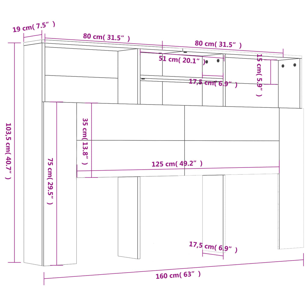 vidaXL Armoire de tête de lit Blanc 160x19x103,5 cm - 7