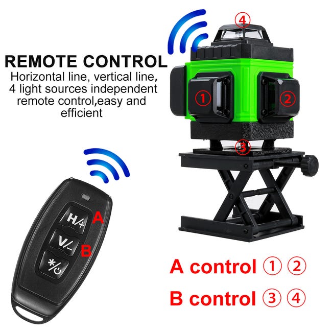 Niveau laser rotatif - 4 x 360° - 4D - 16 Lignes - Auto-équilibrage - Laser Vert - Outil de Niveau laser rotatif - 4 x 360° - 4D - 16 Lignes - Auto-équilibrage - Laser Vert - Outil de