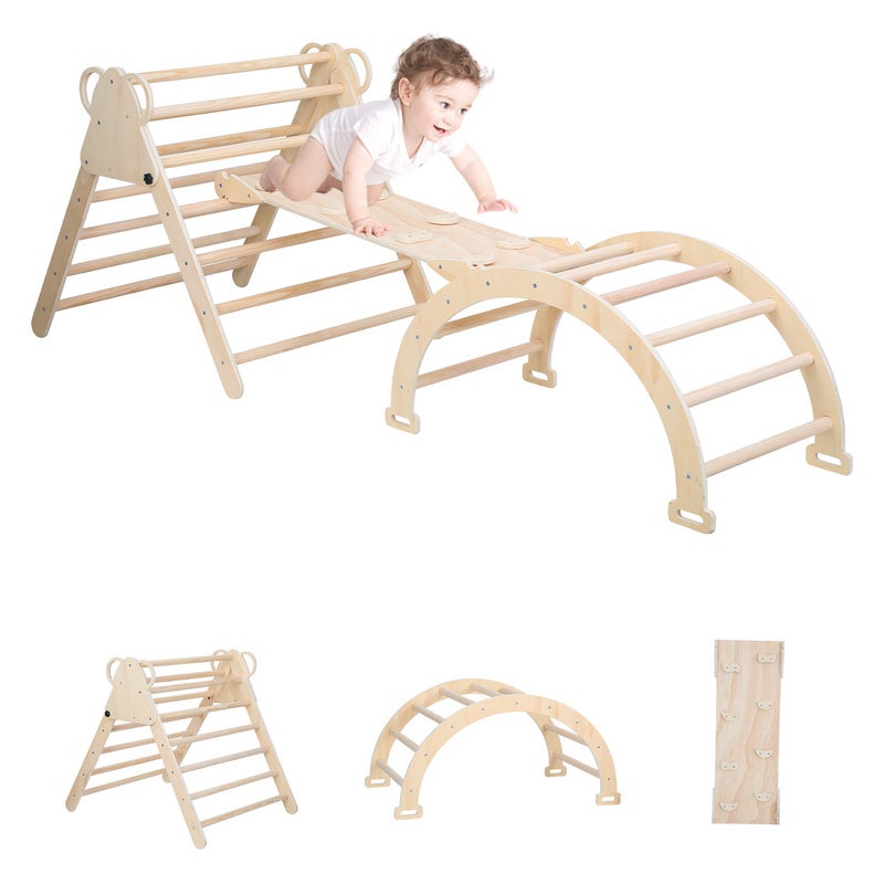 Triángulo Montessori Mini De Madera De Abedul – Con Tobogán Y Escalada – Plegable Y Seguro Para Niños De 10 Meses A 3 Años (40x46x33 Cm)