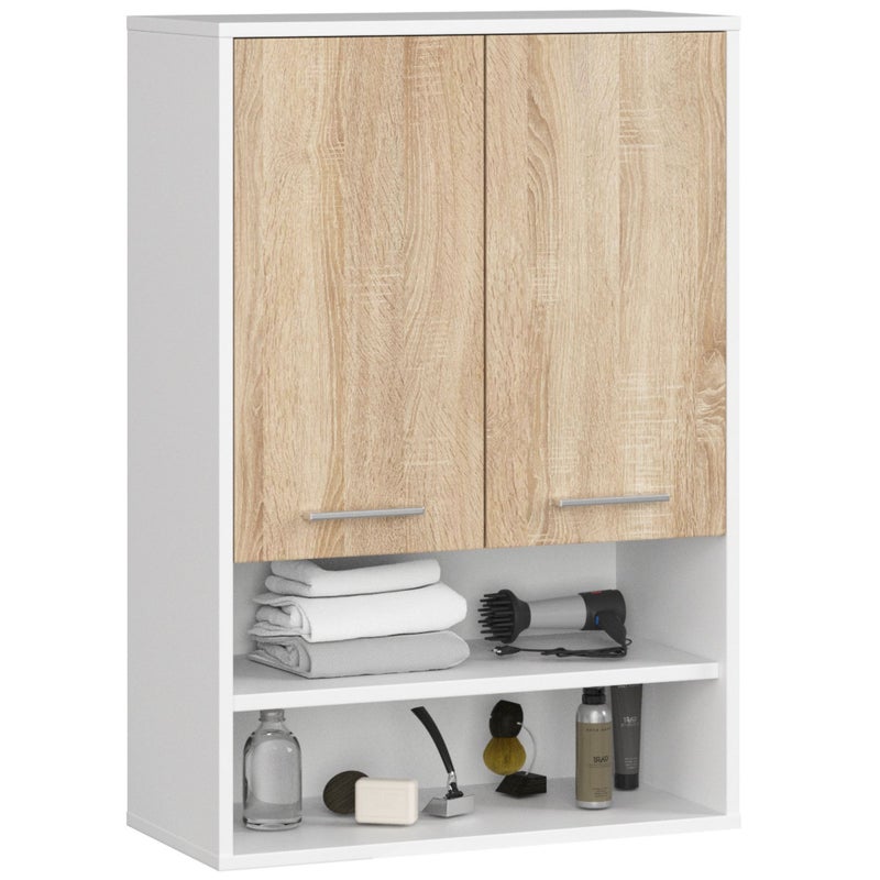 Szafka łazienkowa wisząca AKORD FIN Biała, Dąb Sonoma 64 cm 2 drzwi 4 półki 64x30x94 cm