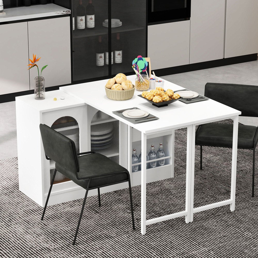 Table de Bar Extensible 360° Rotative avec Rangement et Porte en Verre ...