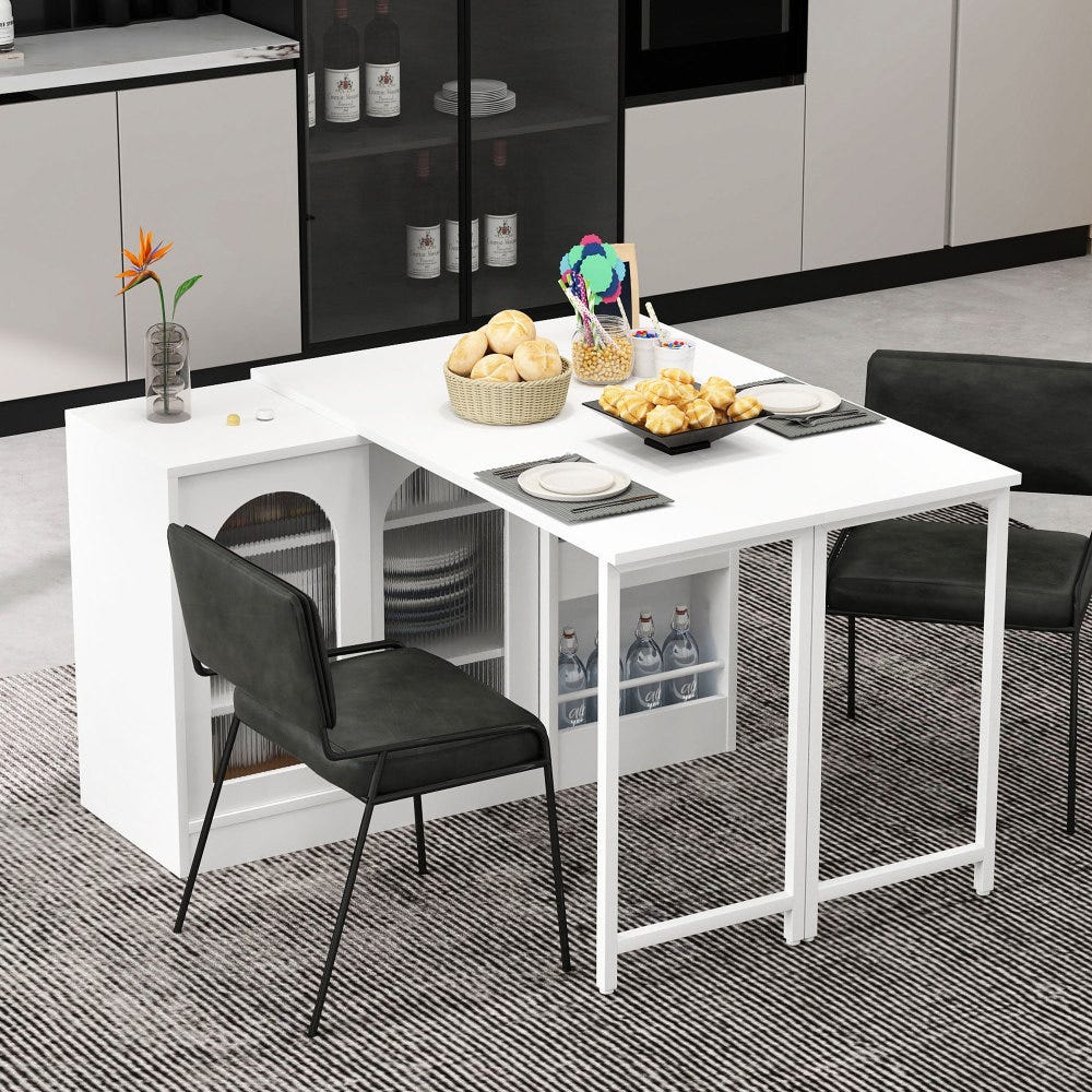 Table de Bar Extensible 360° Rotative avec Rangement et Porte en Verre ...