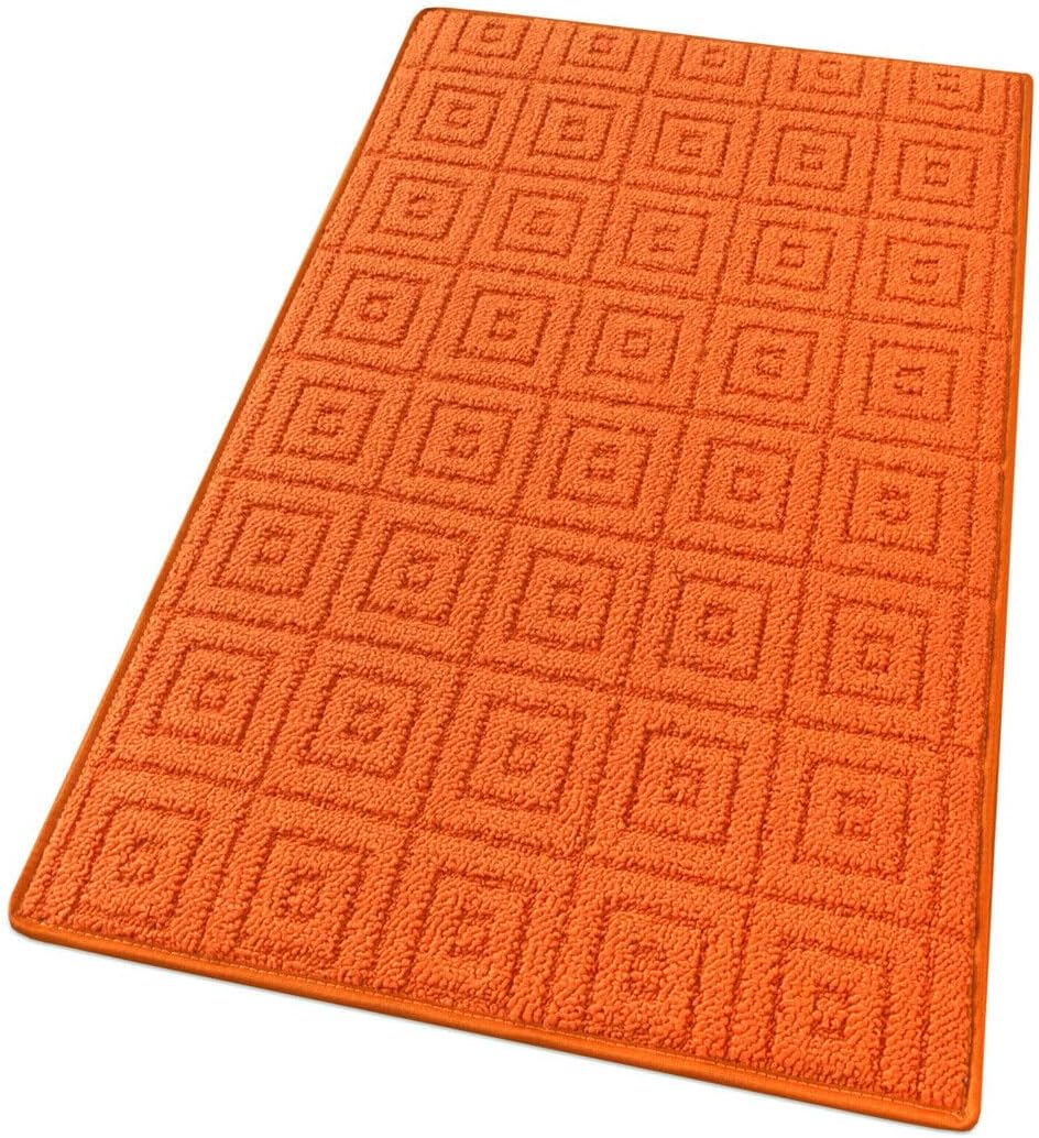 Alfombra de cocina 57x115 cm tejido 3d corredor absorbente base antideslizante color sólido cuadrado naranja