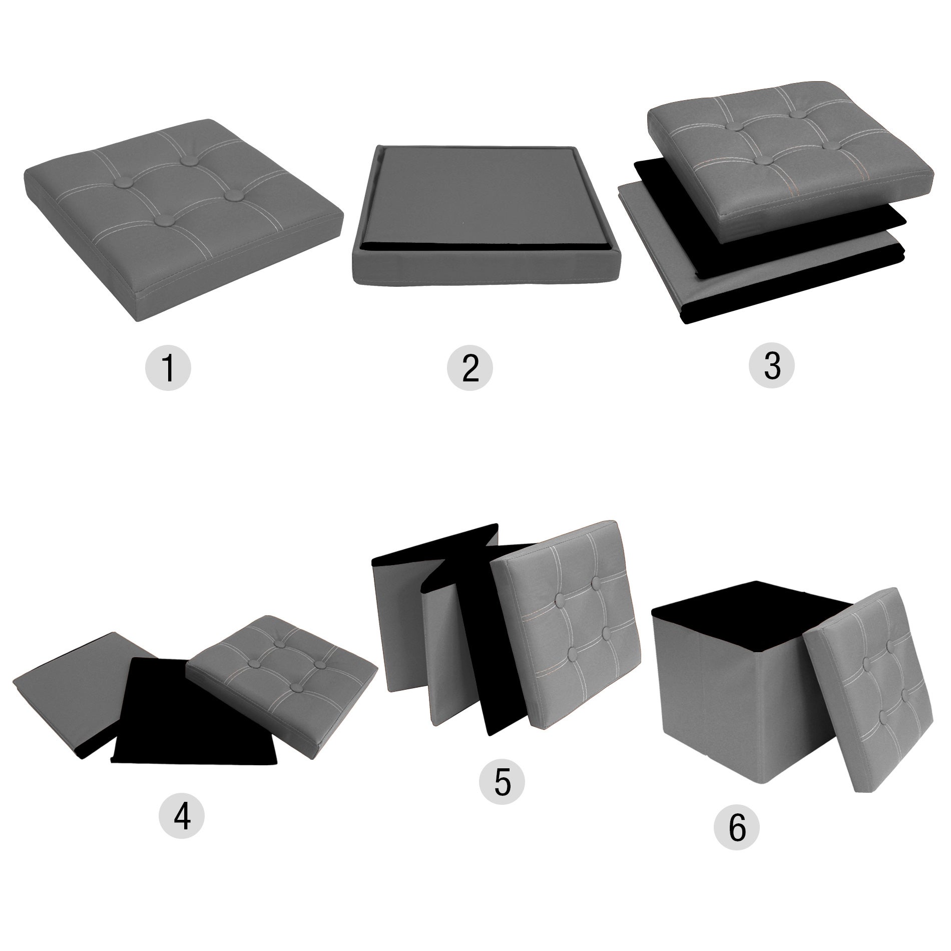 Puff Container Rebecca Mobili Tronco Desenho cubo cinzento para pés 30x30x30 - 5