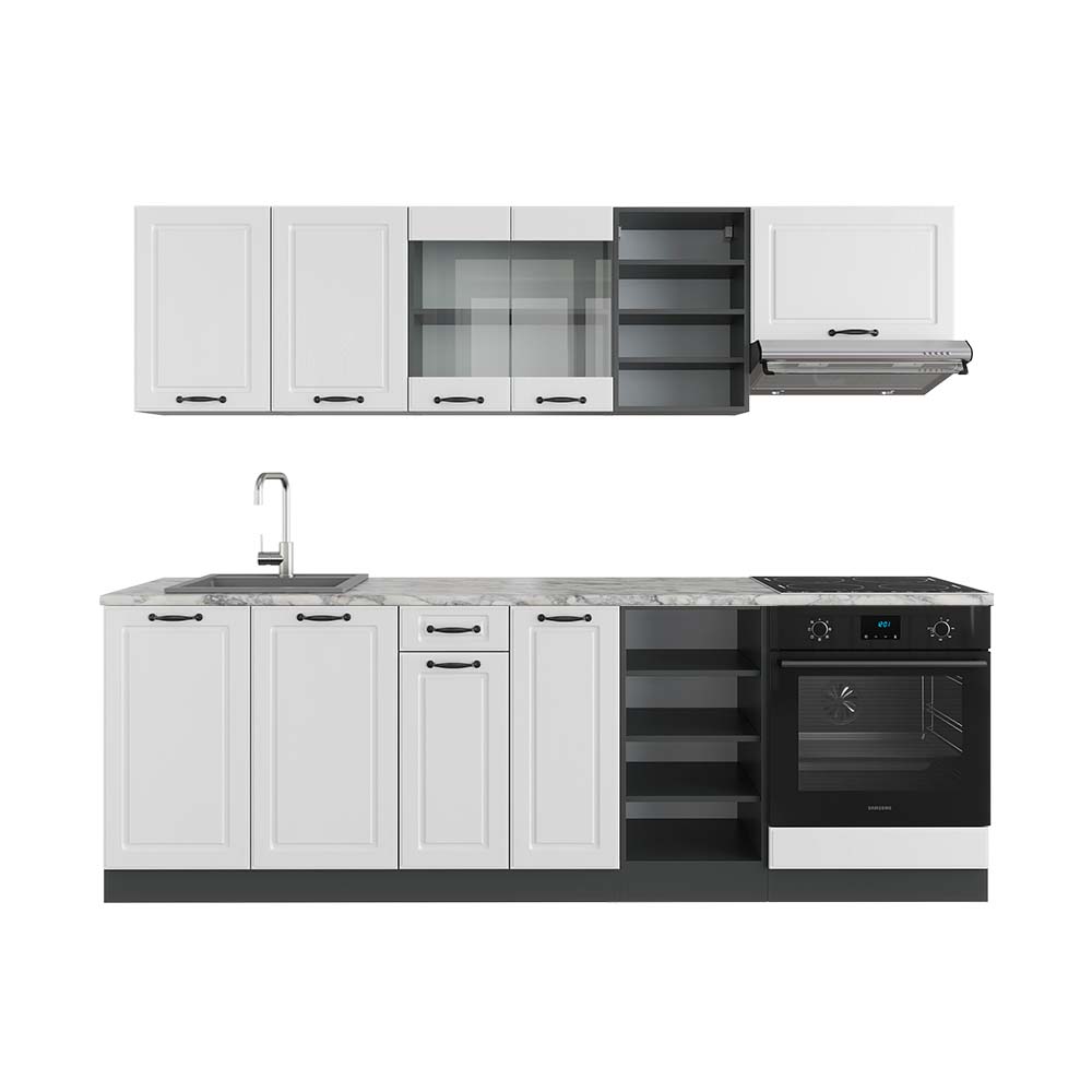 Vicco Zabudowa kuchenna R-Line, Biały dworek/antracyt, 240 cm , BP Marmur
