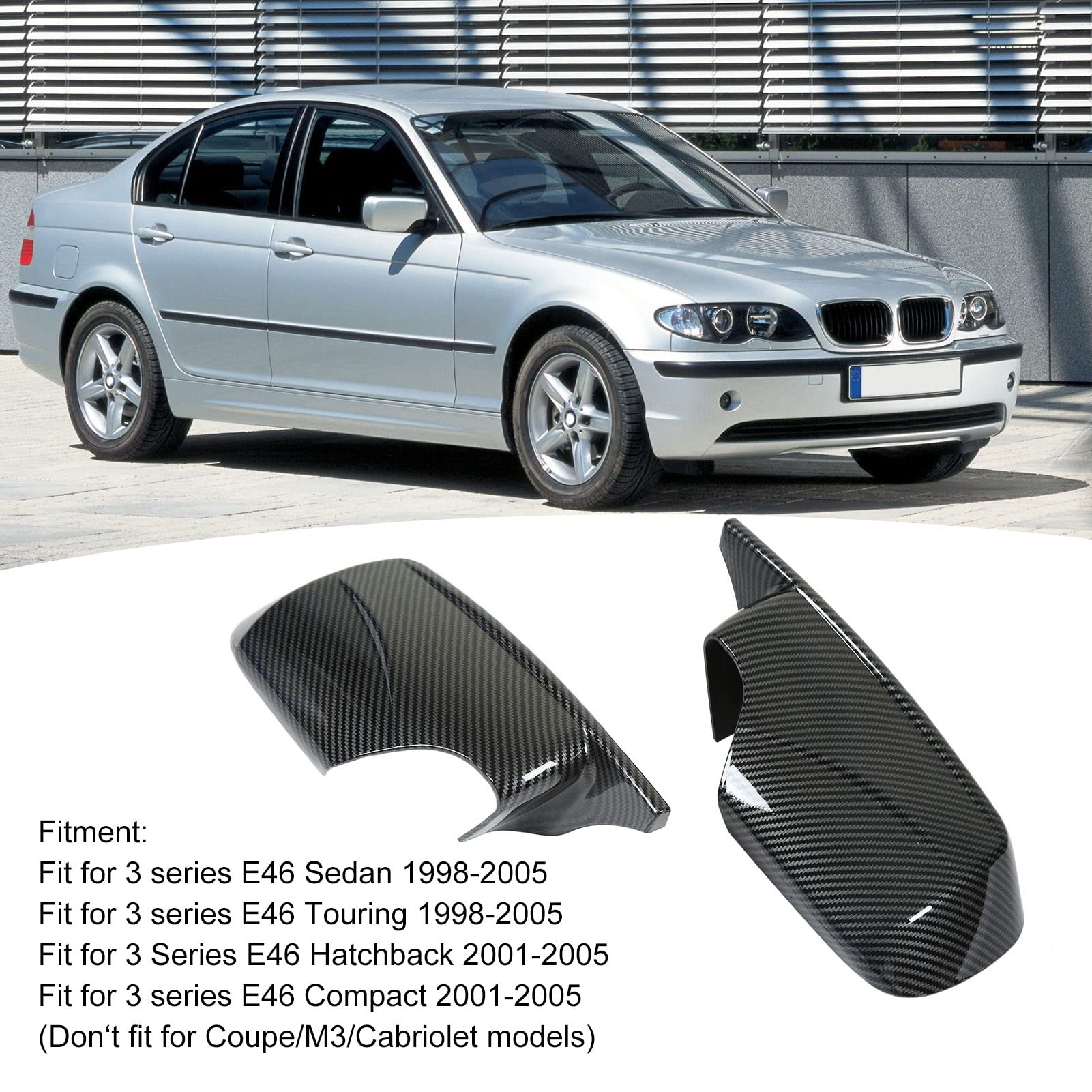 Copri specchietti retrovisori laterali sinistro e destro in stile clacson per berlina E46 Serie 3 1998-2005 (stile fibra di carbonio) - 2