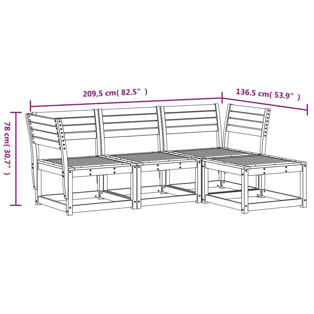 Salon de jardin 4 pcs cire marron bois de pin massif - 8
