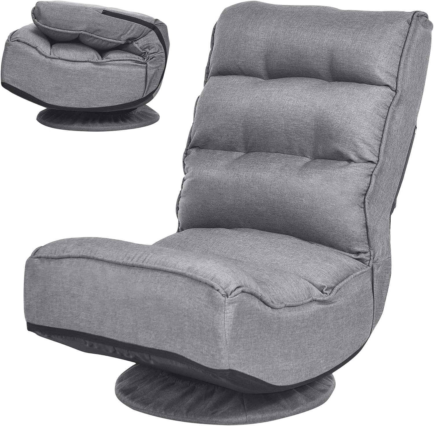 Ergonomiczne Krzesło Podłogowe, Obrotowe Krzesło Podłogowe o 360 Stopniach z Odchylanym Oparciem, bez Nóg (79-94 x 60 x 78,5-87,5 cm, Szare)