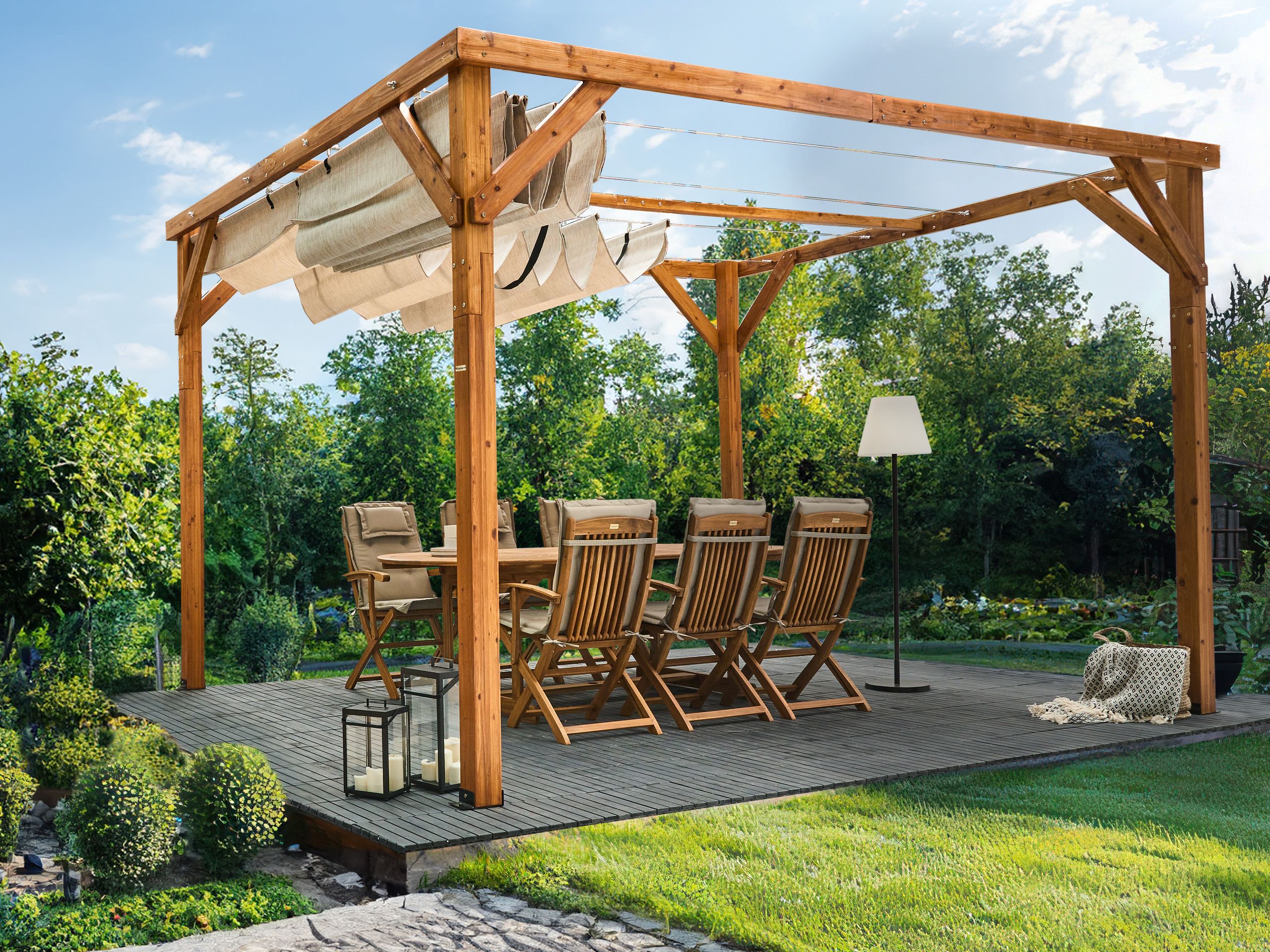 Beliani Cenador VILLAROSA Madera de abeto 320 cm 380 cm Marrón/Beige - 4