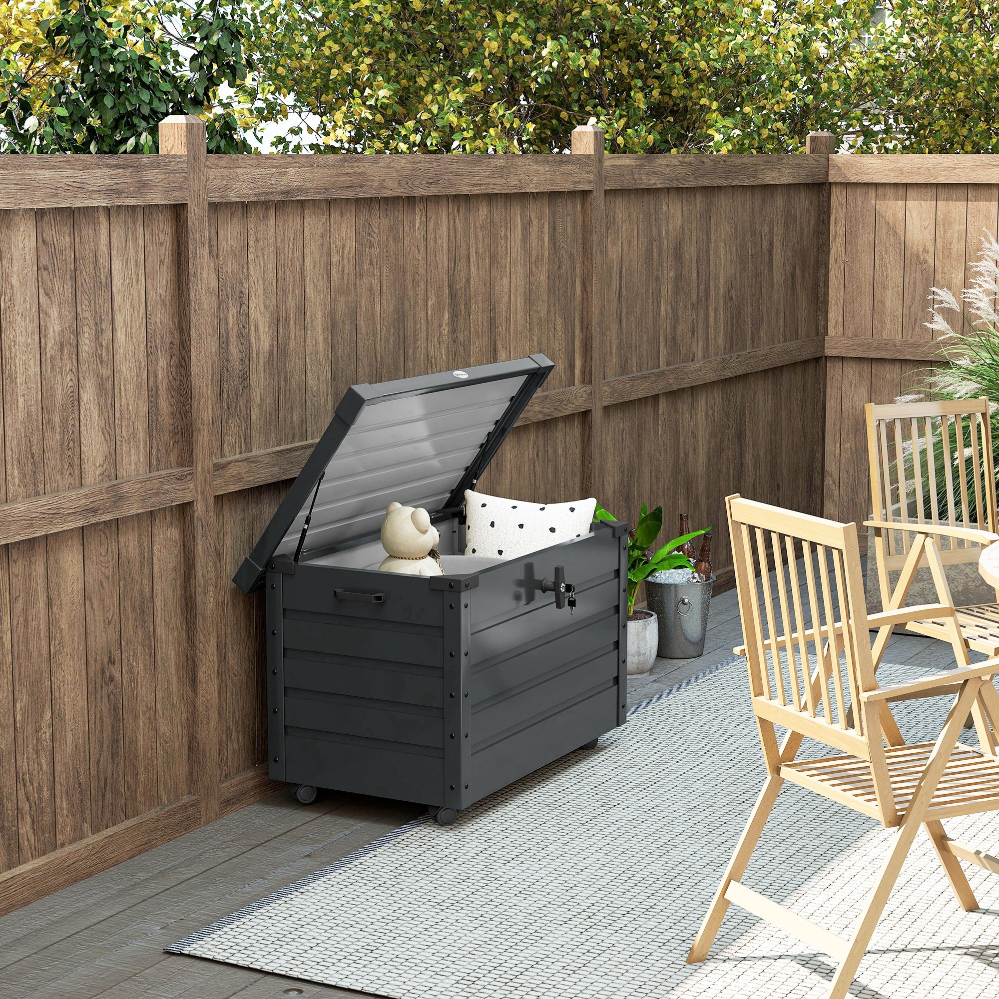 Outsunny Baule da Esterno da 295L con Serratura e 2 Maniglie, in Acciaio Zincato, 120x62x66 cm, Grigio Scuro - 9