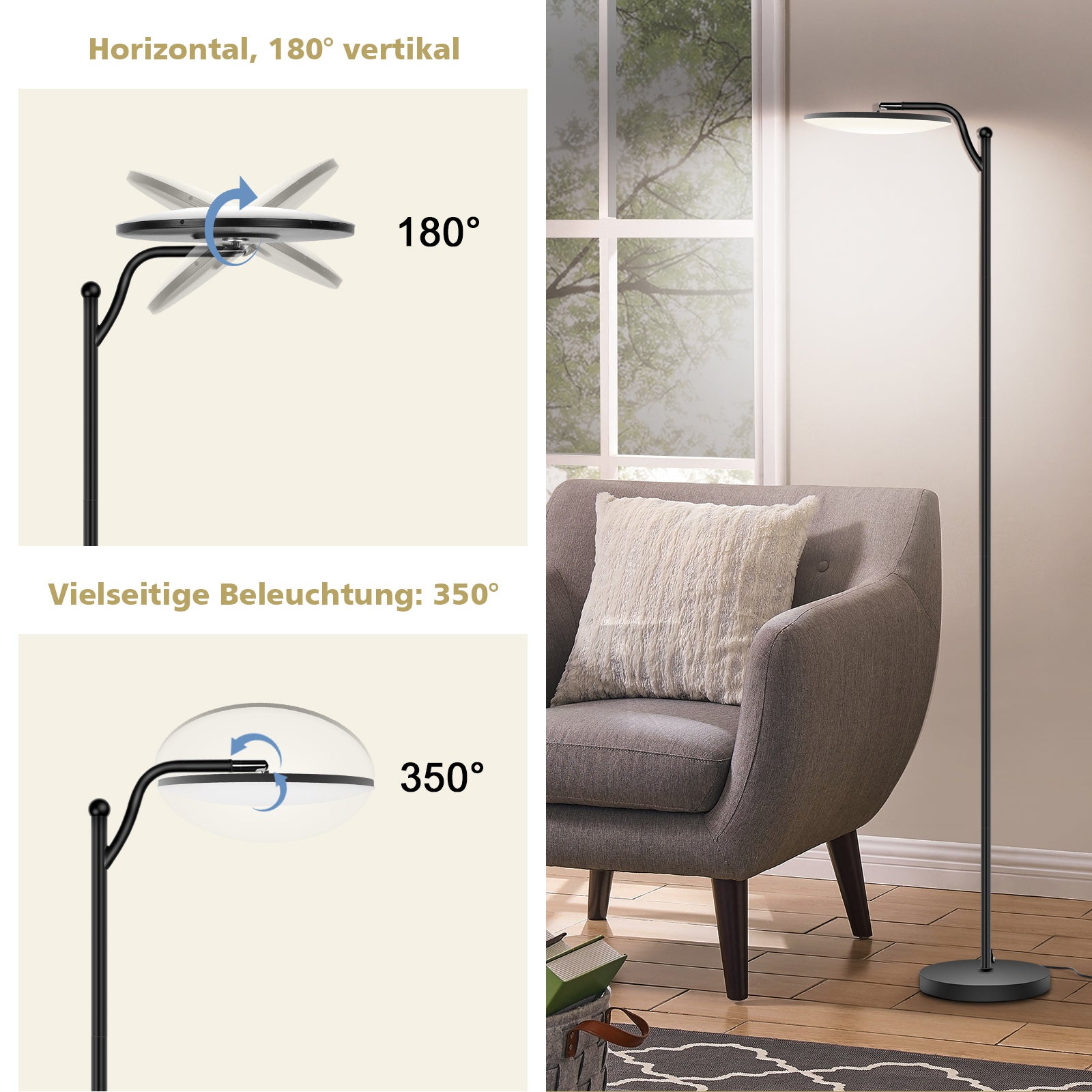 LOVHAUS Lampadaire à Intensité Variable, Luminosité LED Réglable de 10 % à 100 % avec Télécommande, Lampe de Lecture 32W pour Maison et Bureau - 2