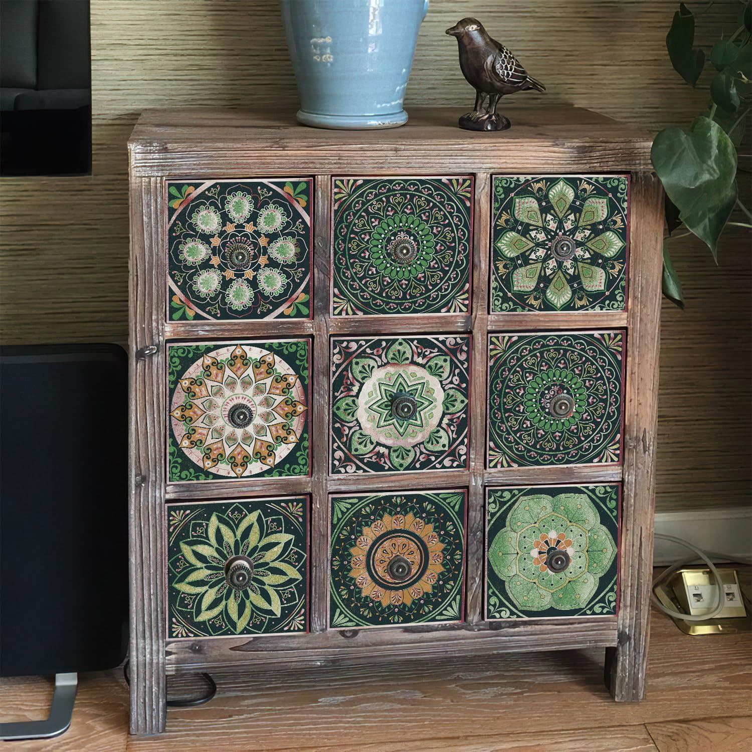 Zestaw 24 naklejek na płytki w stylu marokańskim, w kolorze wodoodpornym i olejoodpornym, do kuchni i łazienki (zieleń mandala, 20 x 20 cm) - 4