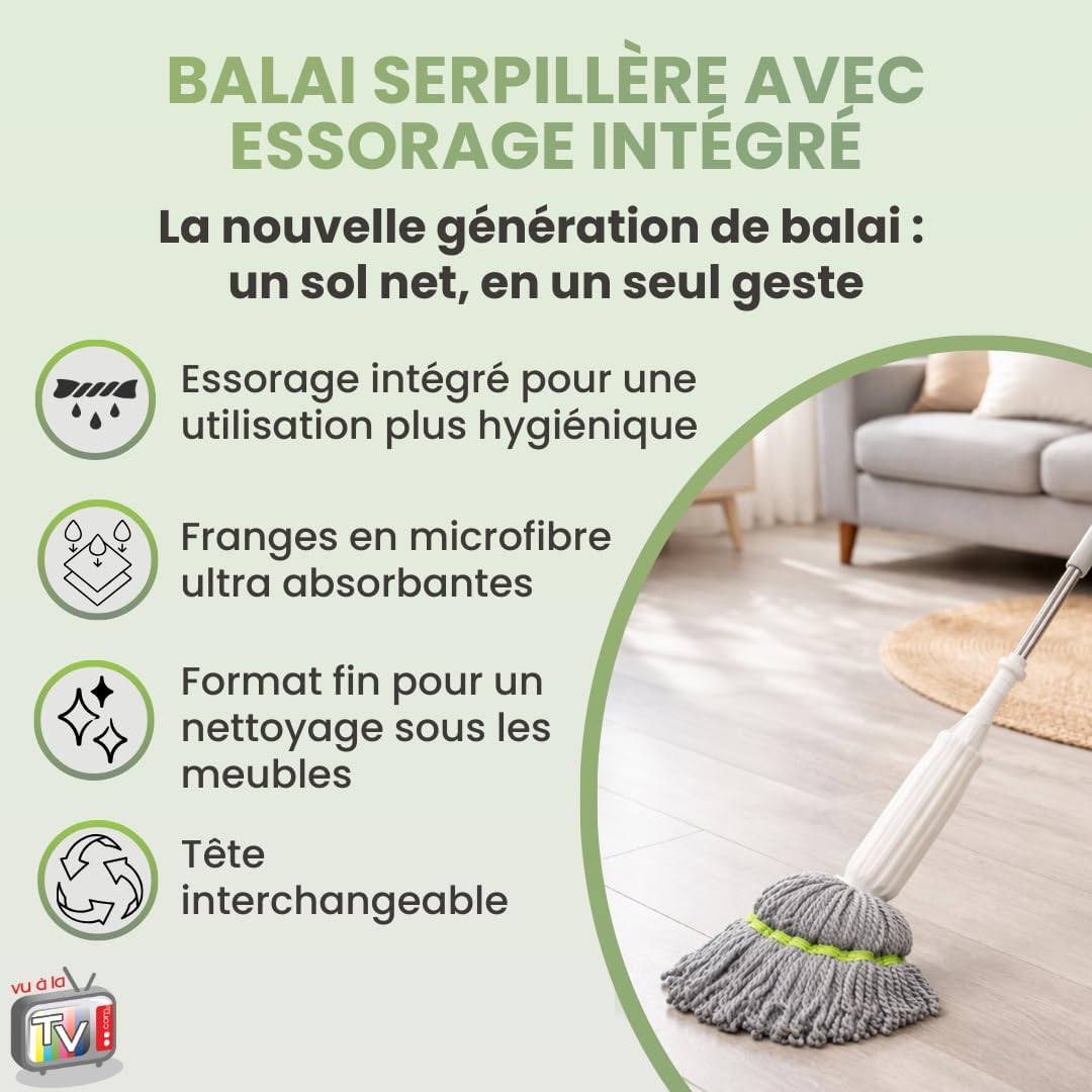 Balai Serpillère VENTEO Fast Clean avec essorage intégré et franges ...