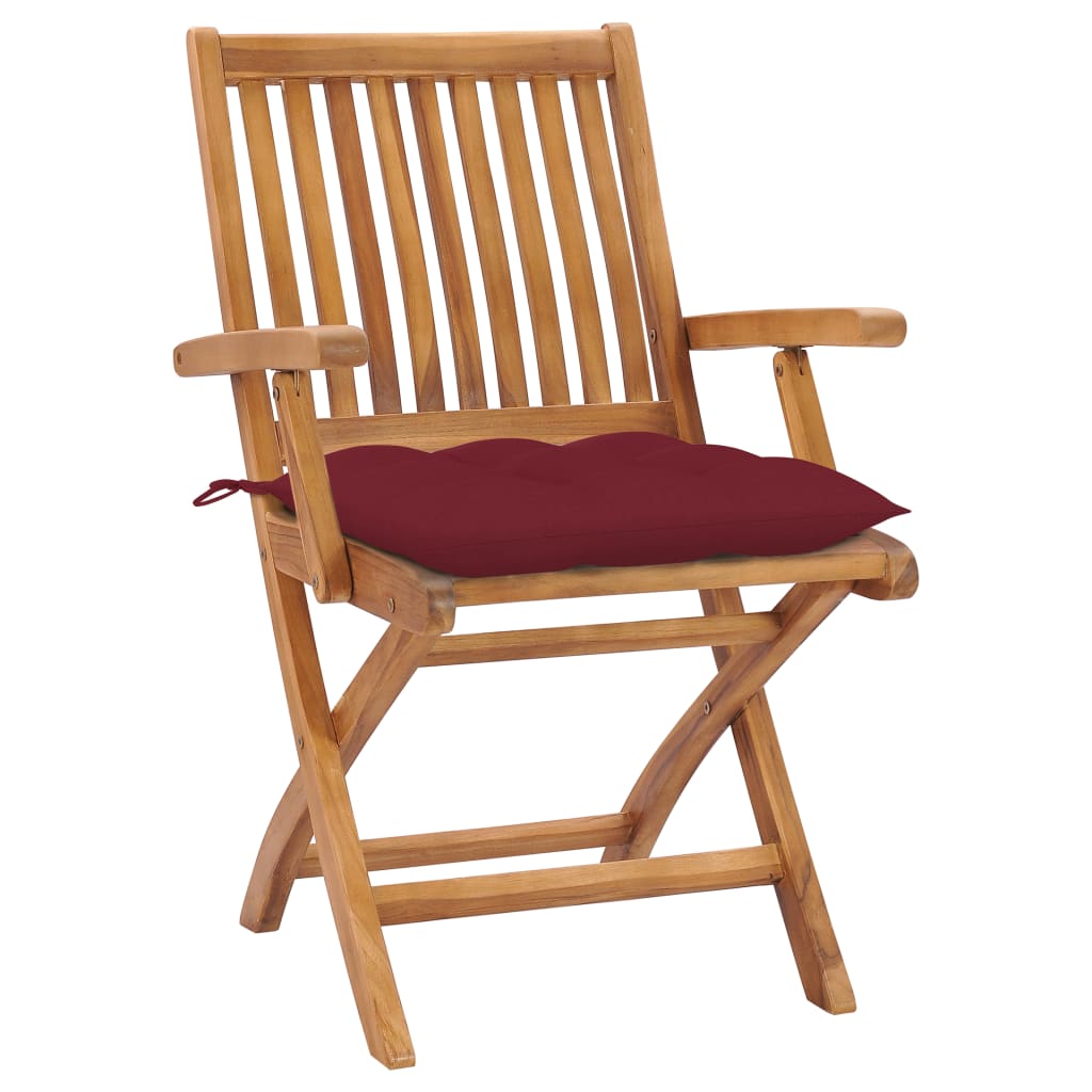 Maison Exclusive - Sedie da Giardino 2 pz con Cuscini Rosso Vino Massello di Teak - 2