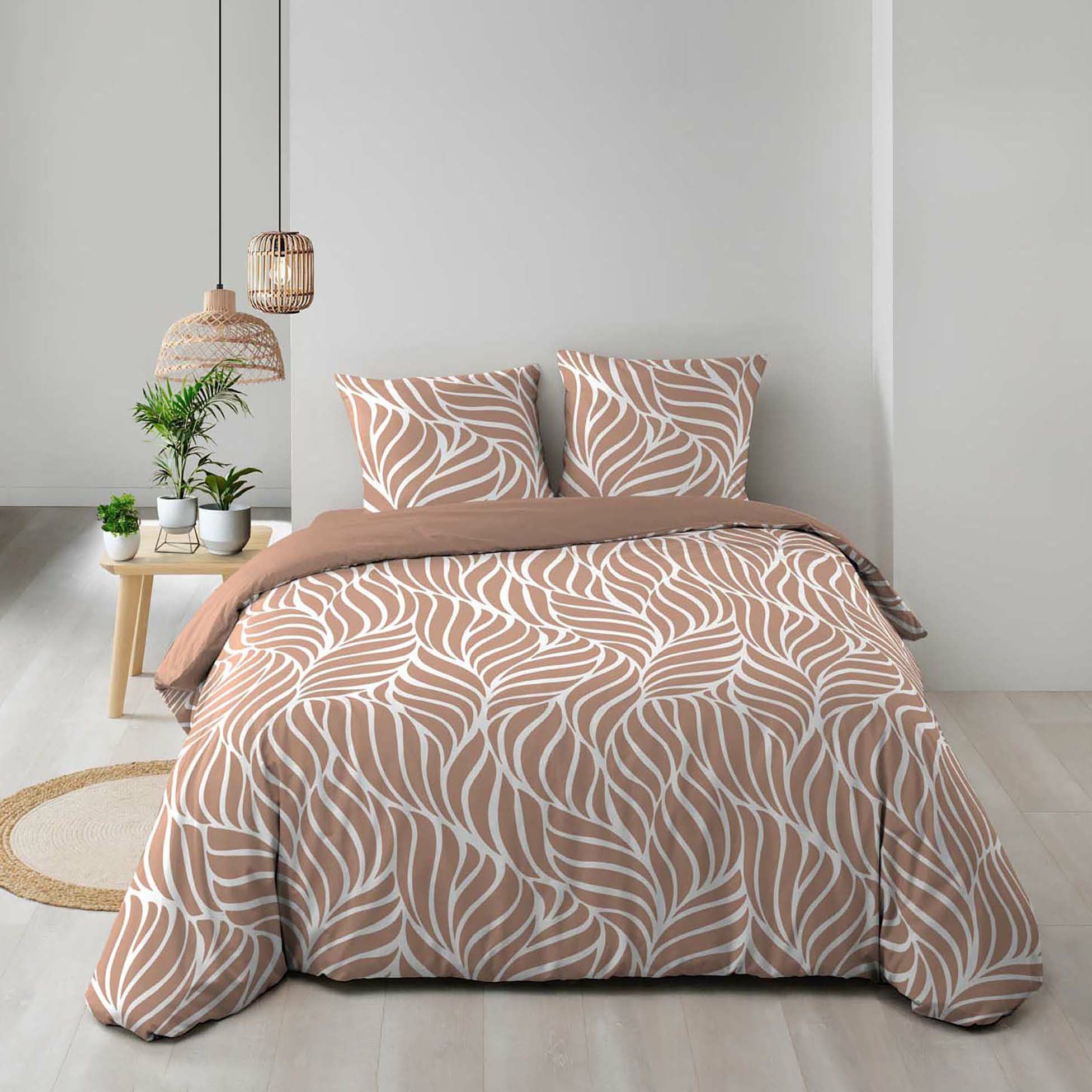 Housse de couette 240 x 220 cm imprimée 57 fils – MORGANE Mocha – 2 taies incluses - 5