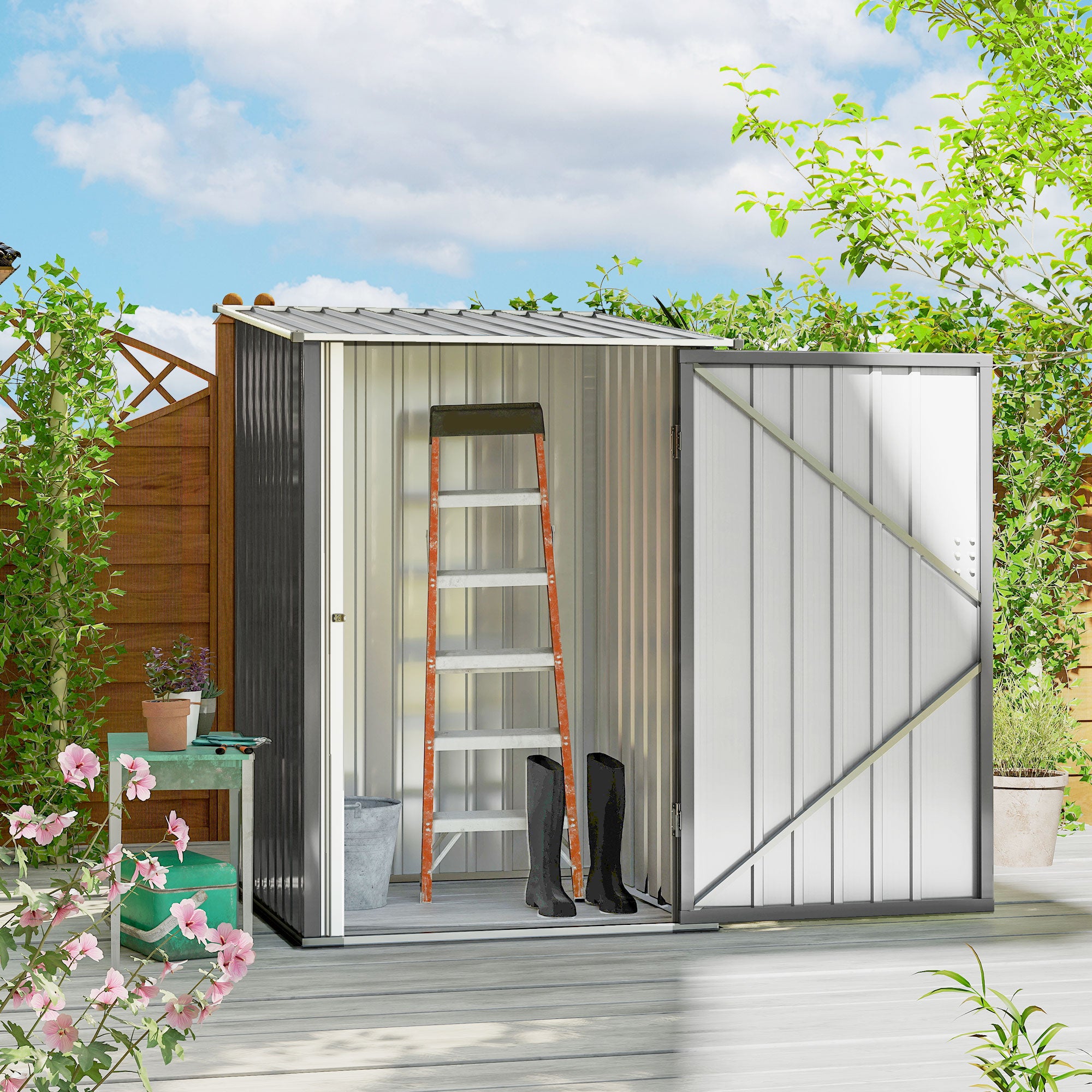 Caseta de Jardín Outsunny Acero Lacado Gris 100x103x160 cm - 2